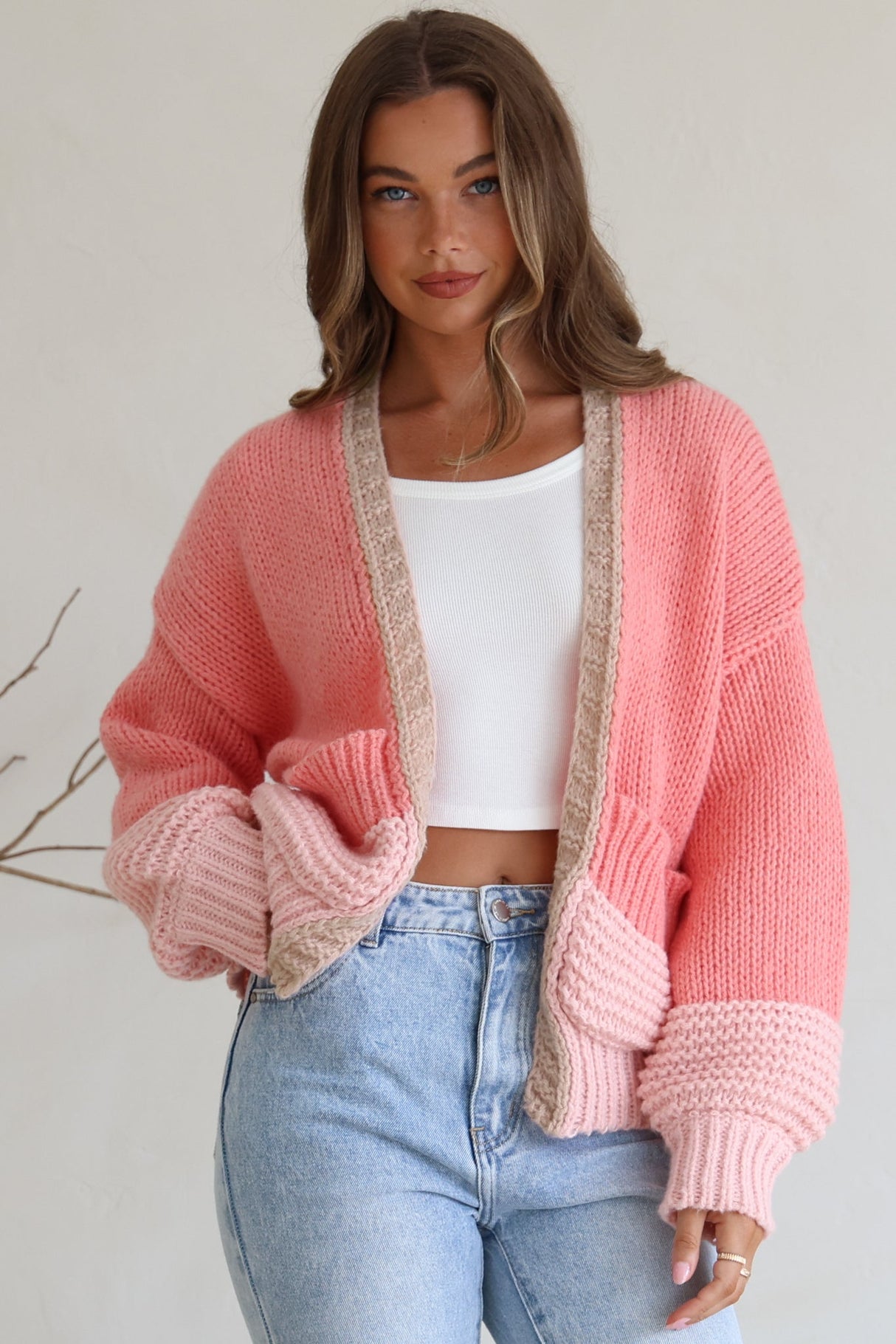 Rosie Cardigan - Cropped Colour Block Cardigan in Pink