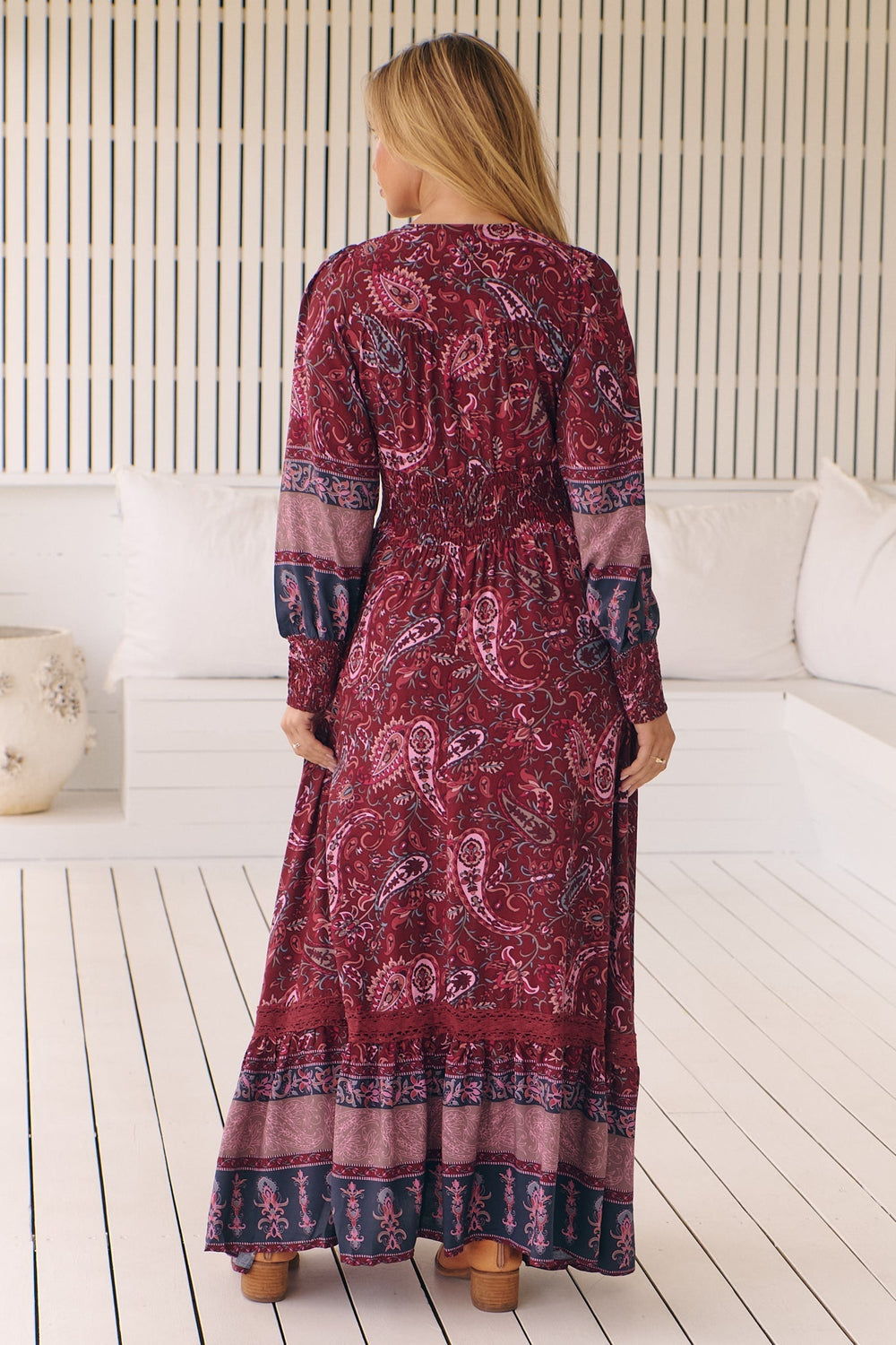 Sabrina Maxi Dress - A Line Button Through Dress with Long Sleeves in Sadie Print