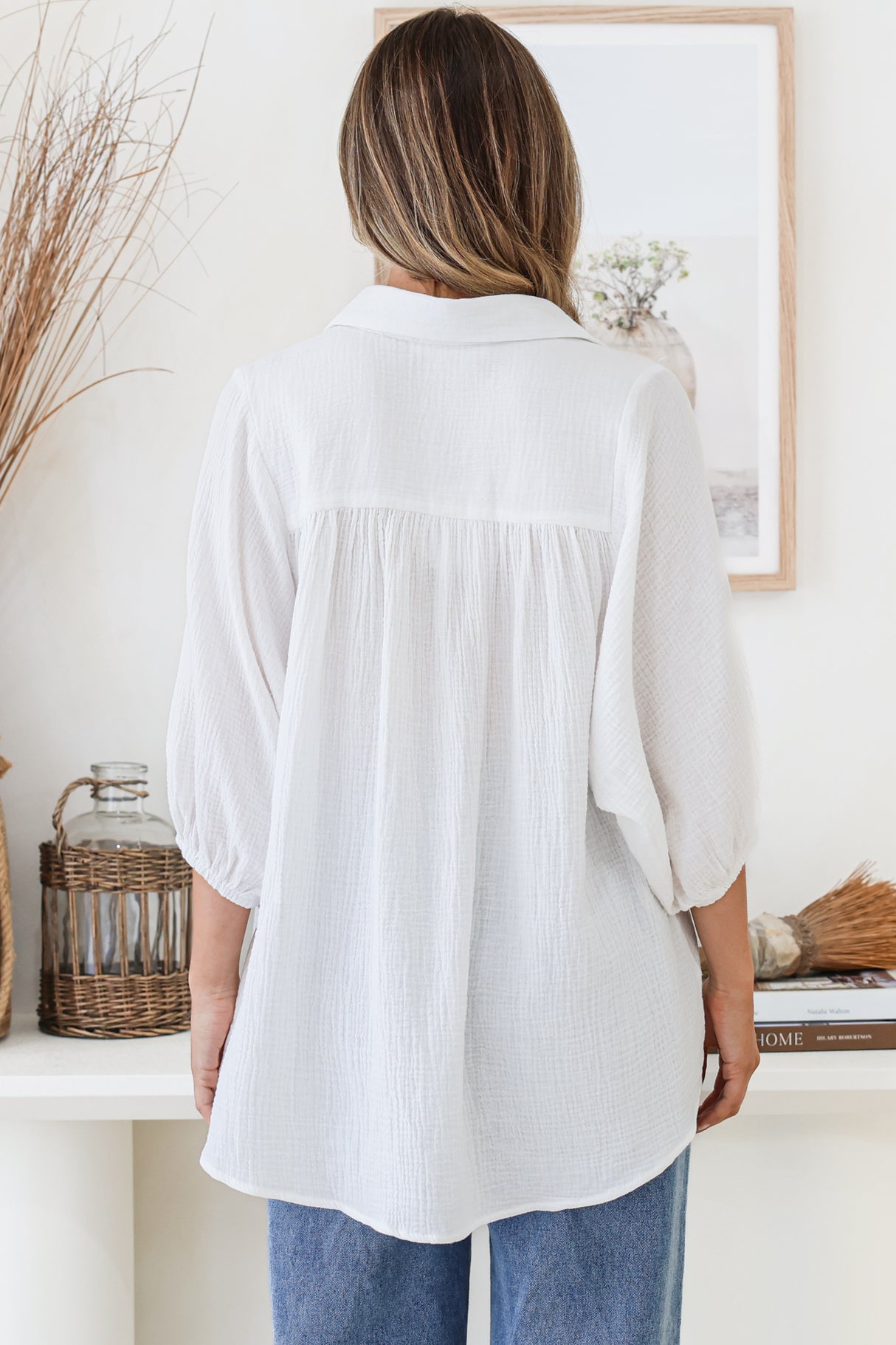 Samsara Shirt - Collared Oversized Button Down with Balloon Sleeves in White