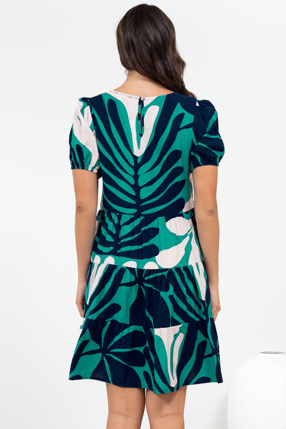 Samson Mini Dress - Crew Neck Tiered Dress with Short Sleeves in Mystic Print