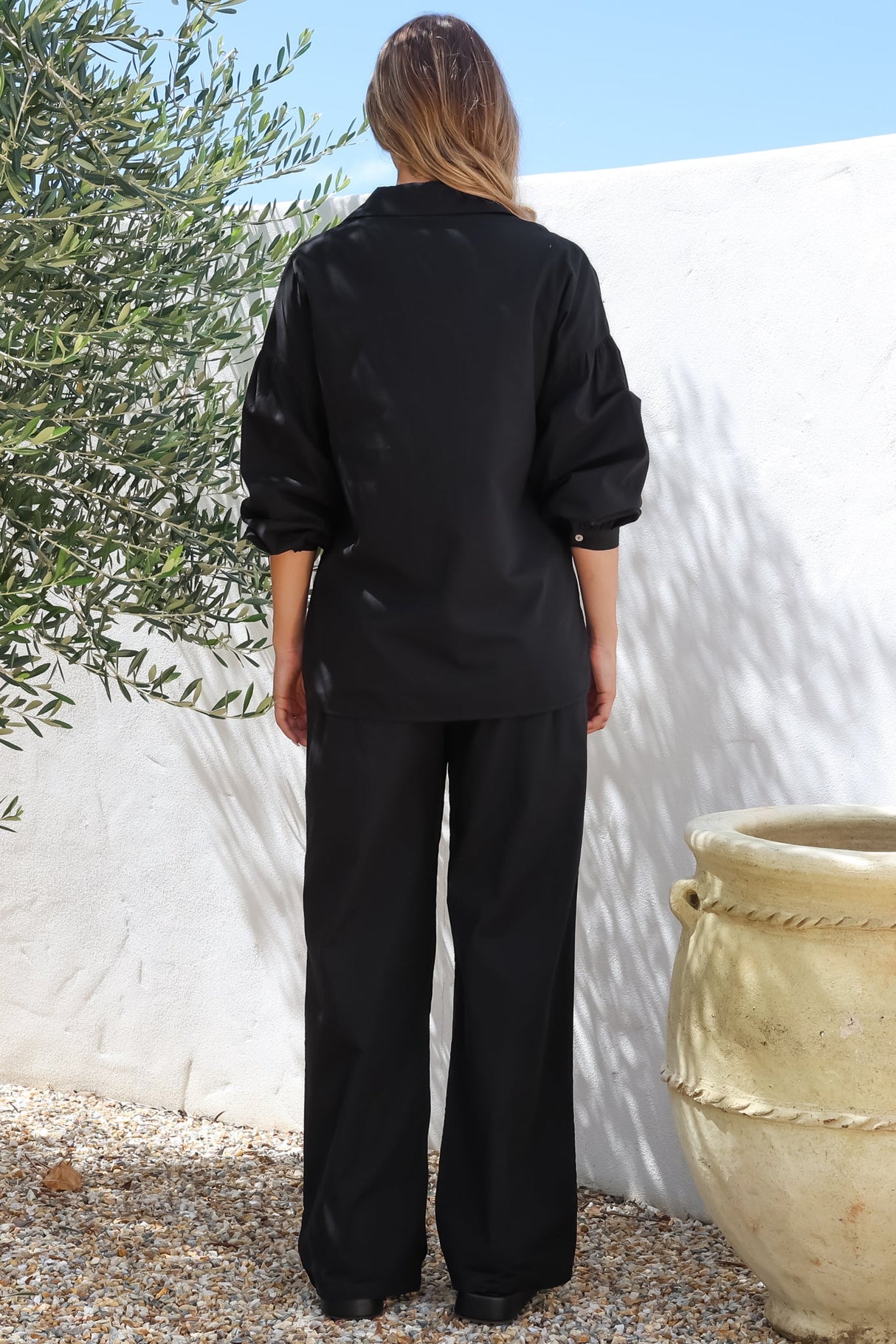 Sawyer Set - Collared Button Down Shirt and Pant Set in Black