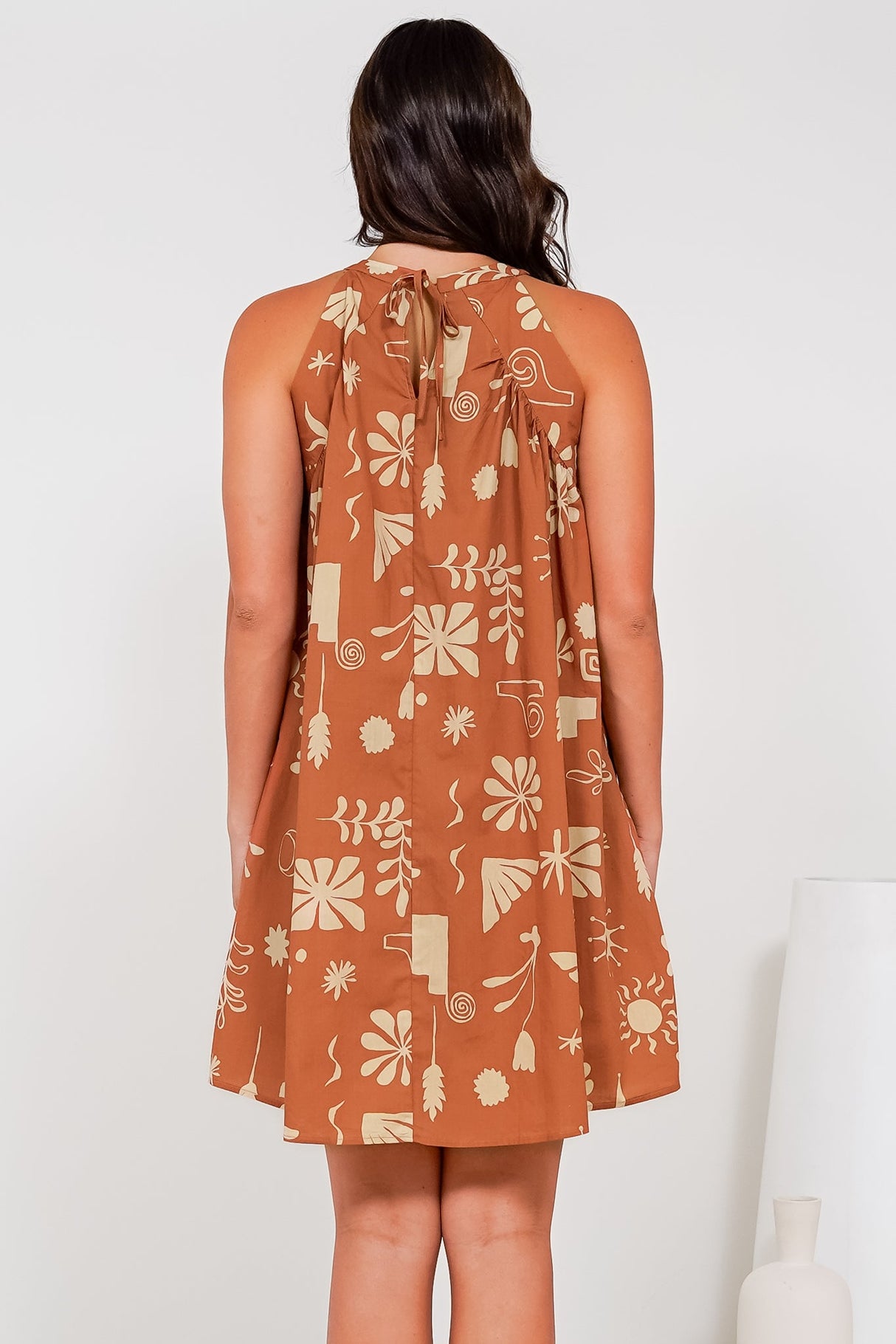 Schafer Mini Dress - Halter Neck Shift Dress in Solana Print