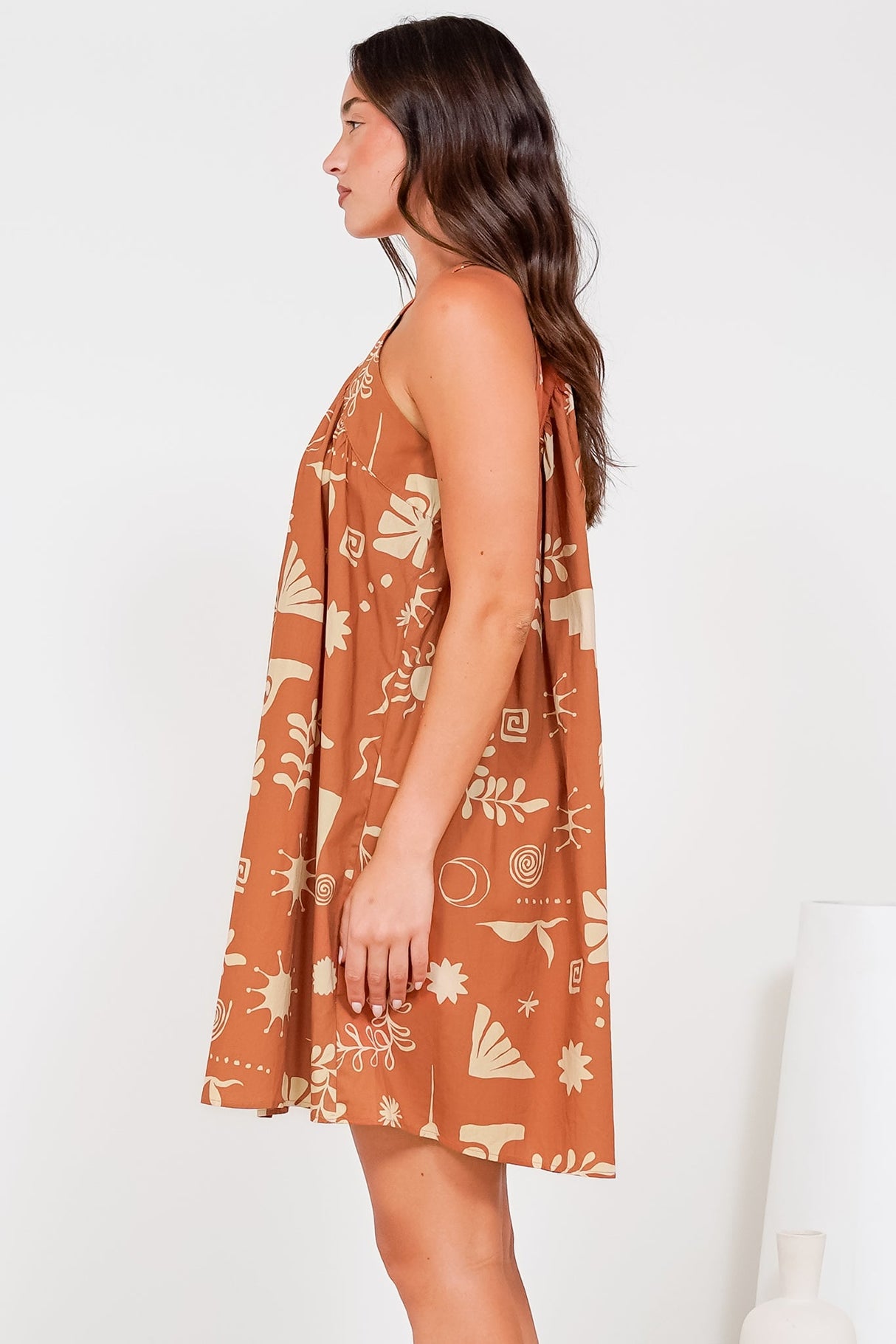 Schafer Mini Dress - Halter Neck Shift Dress in Solana Print