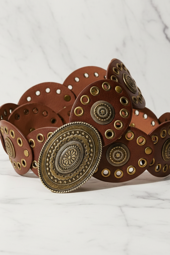 Kelce Rivet Gold Buckle Belt - Brown