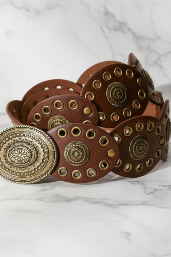 Kelce Rivet Gold Buckle Belt - Brown