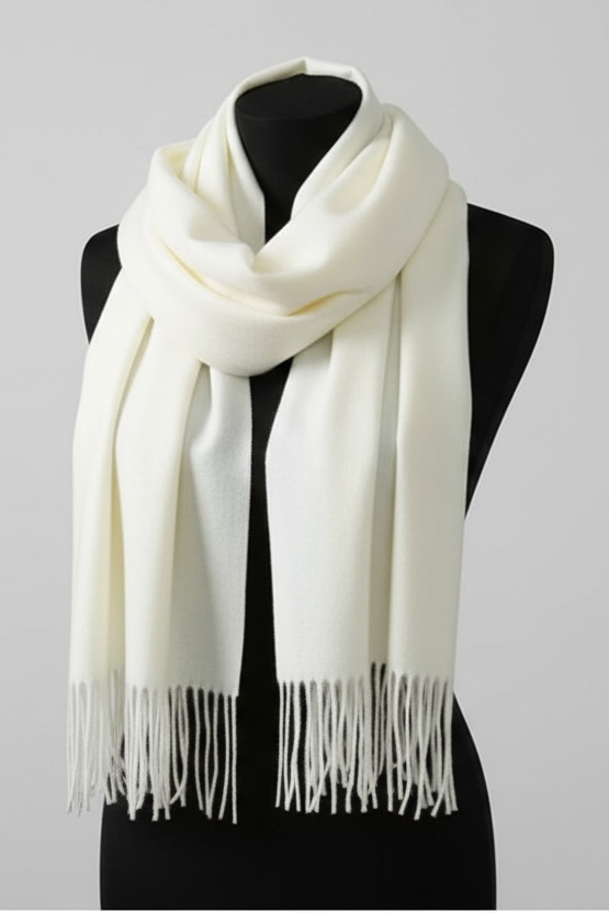 Jacory Scarf - Soft Cozy Wrap Scarf with Tassel Detail in Cream