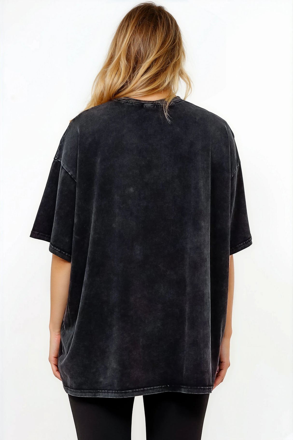 Senorita Margarita Tee - Crew Neck Oversized Graphic Tee in Black Acid Wash