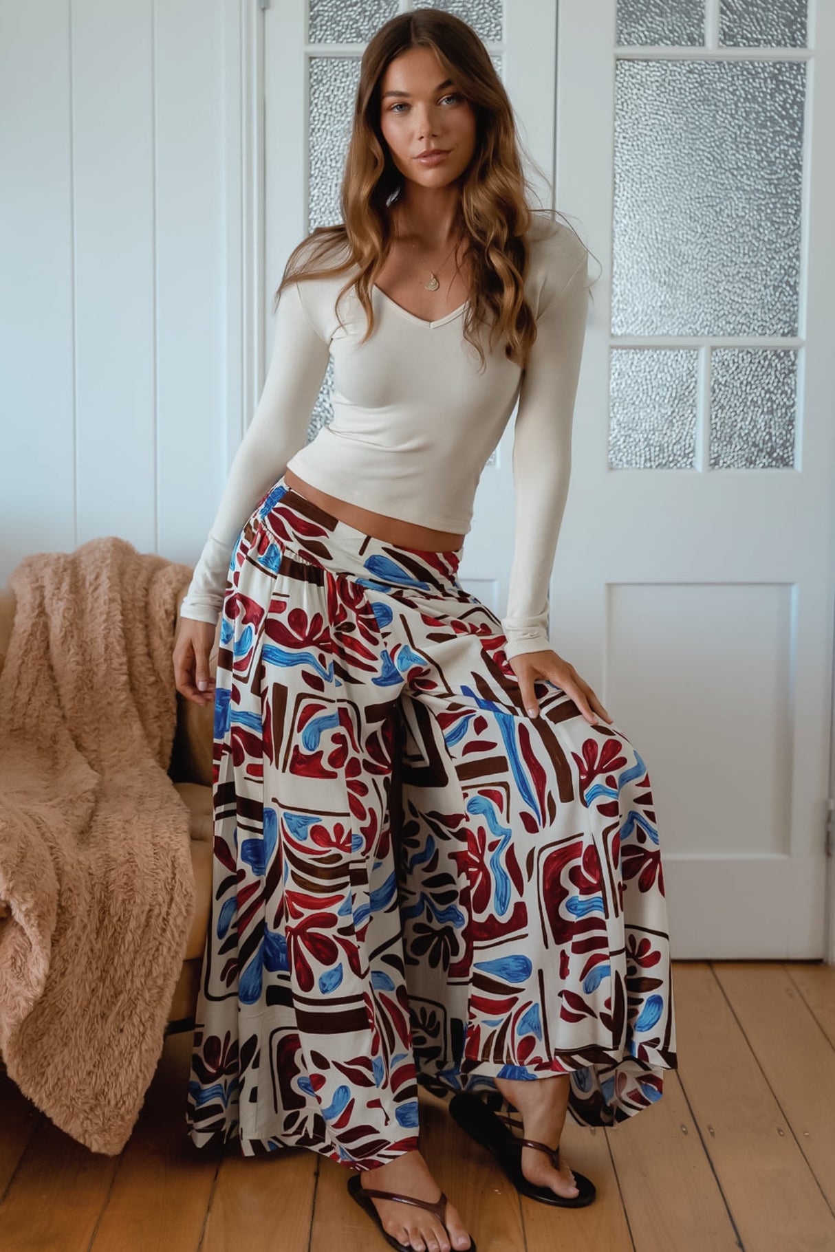 JAASE - Serge Pants: High Waisted Wide Leg Pants in Artisan Print