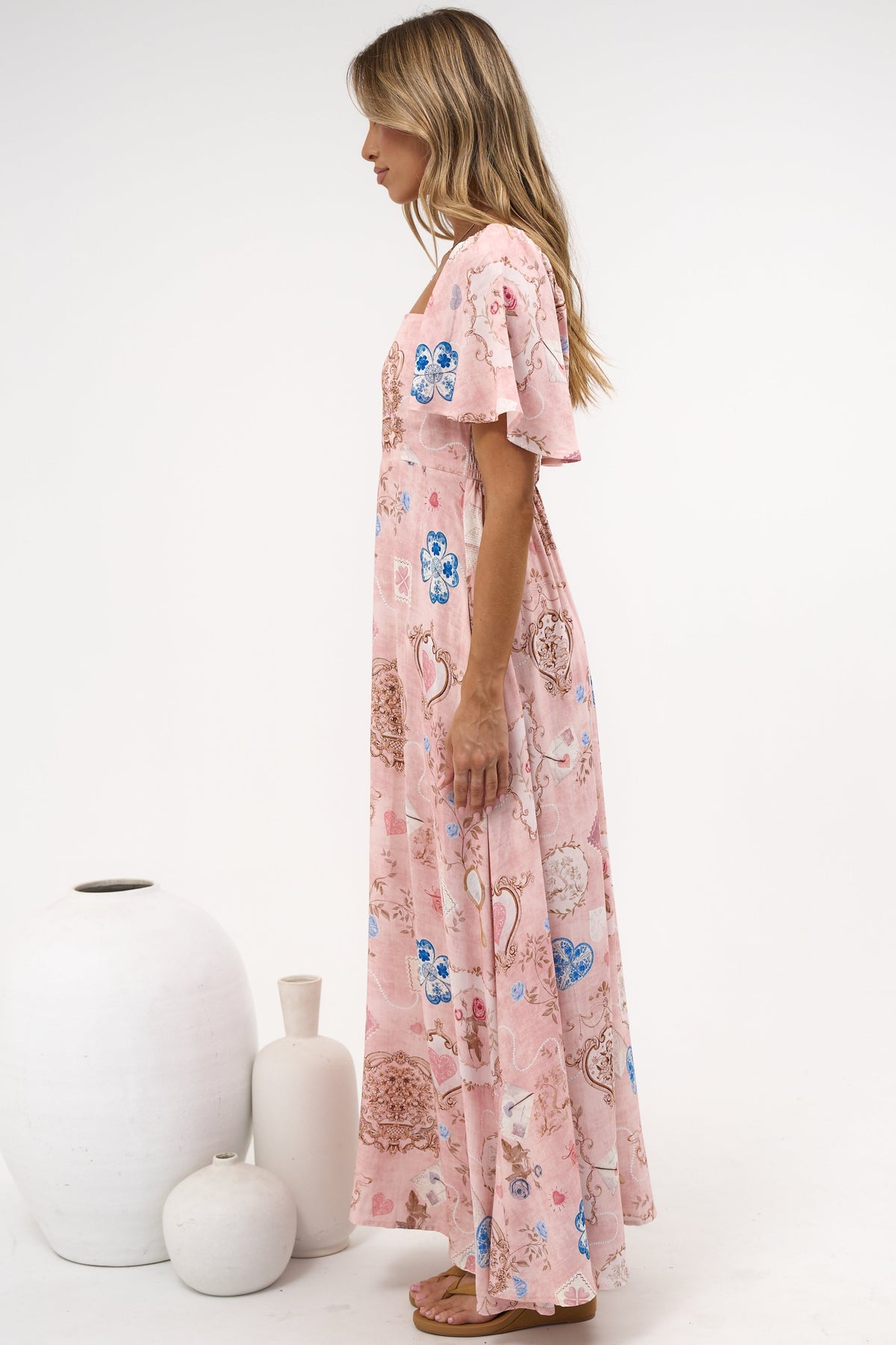 Ashby Maxi Dress - On or Off Shoulder A-Line Dress with Pockets in Everrose Print