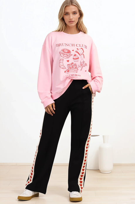 Shanty Pants - High Waisted Straight Leg Pants with Heart Side Strip in Black