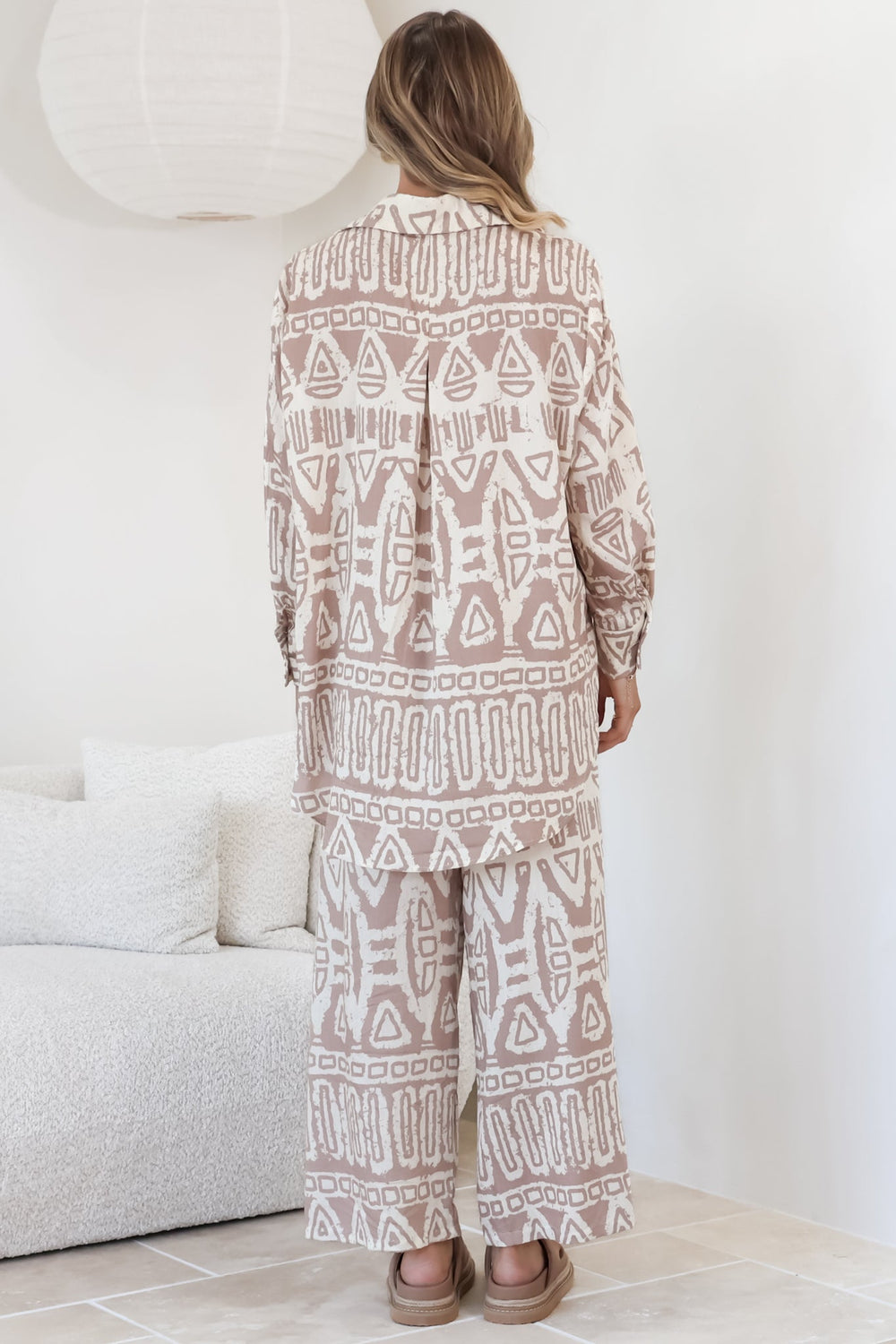 Sibelle Set - Collared Button Down Shirt and Pant Set in Sonnet Print Blush