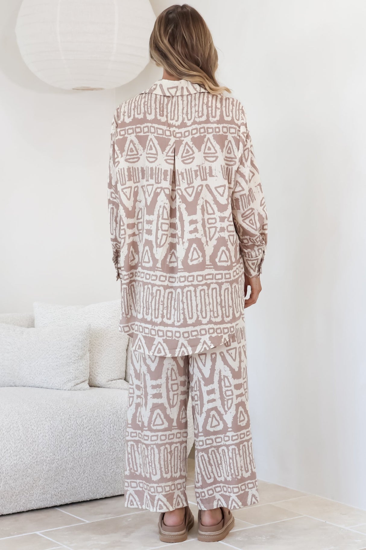 Sibelle Set - Collared Button Down Shirt and Pant Set in Sonnet Print Blush