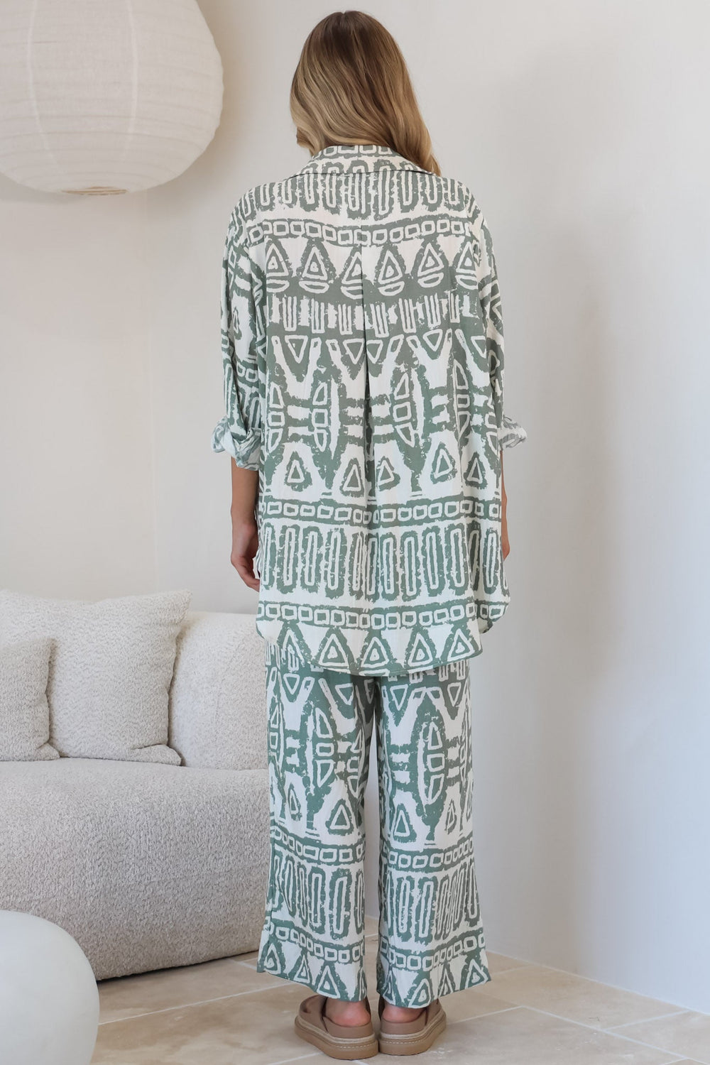 Sibelle Set - Collared Button Down Shirt and Pant Set in Sonnet Print Sage