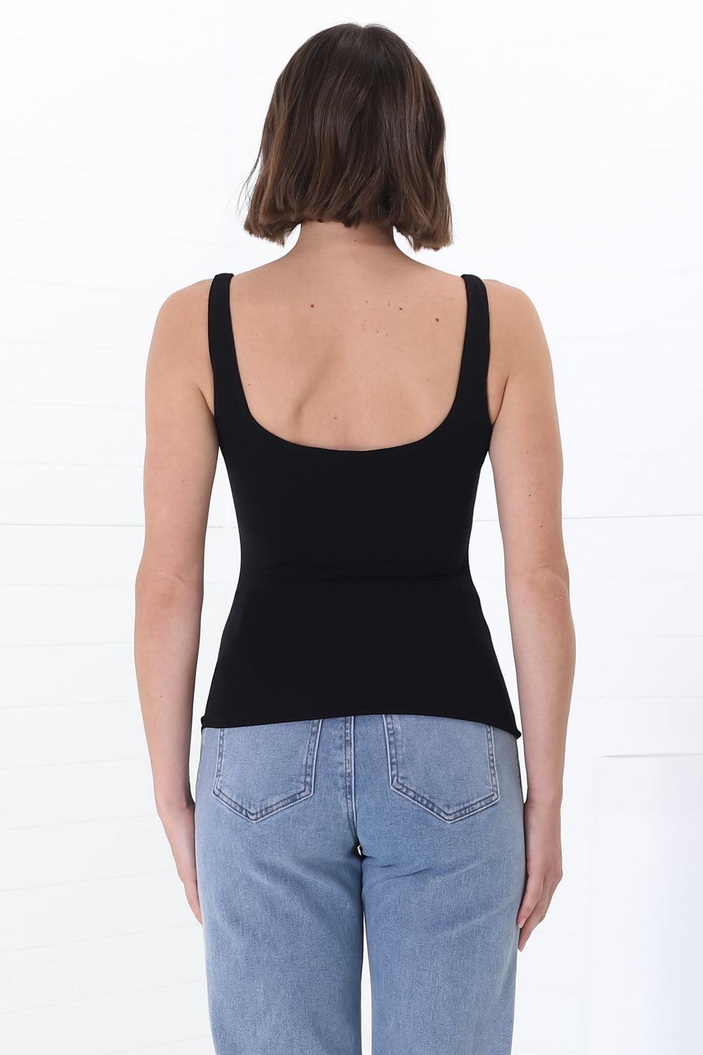 Sidney Singlet - Thin Strap Square Neckline Double Layered Singlet in Black