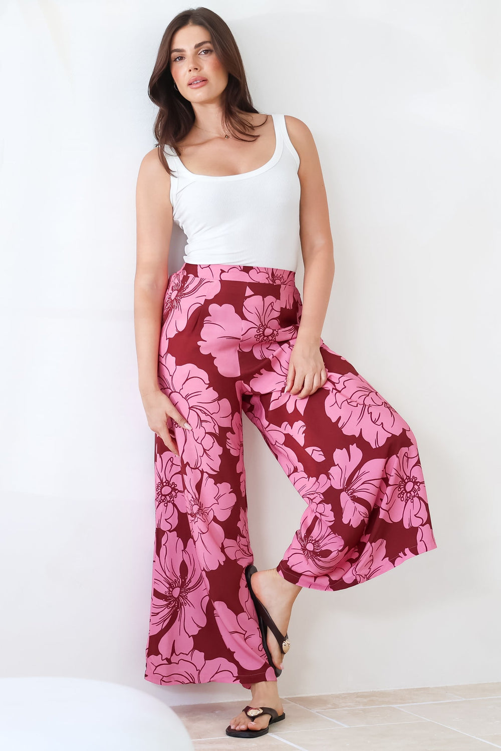Silvie Pants - High Waist Wide Leg Pants in Full Bloom Print