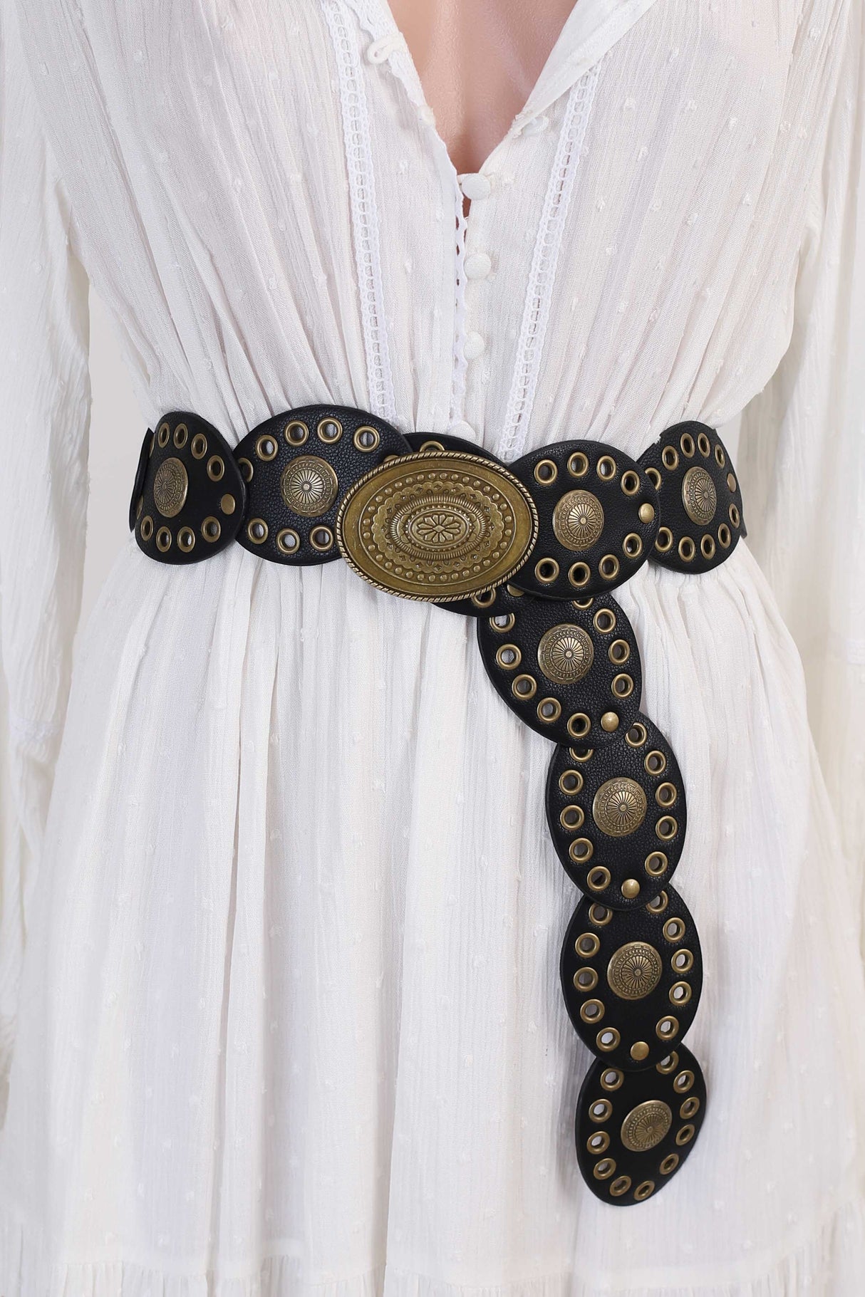 Slate Rivet Gold Buckle Belt - Black