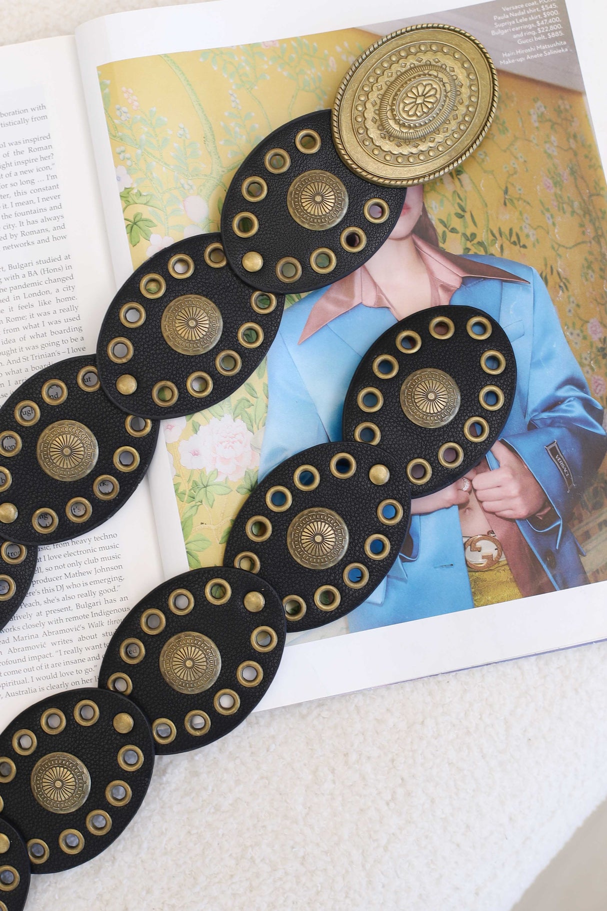 Slate Rivet Gold Buckle Belt - Black