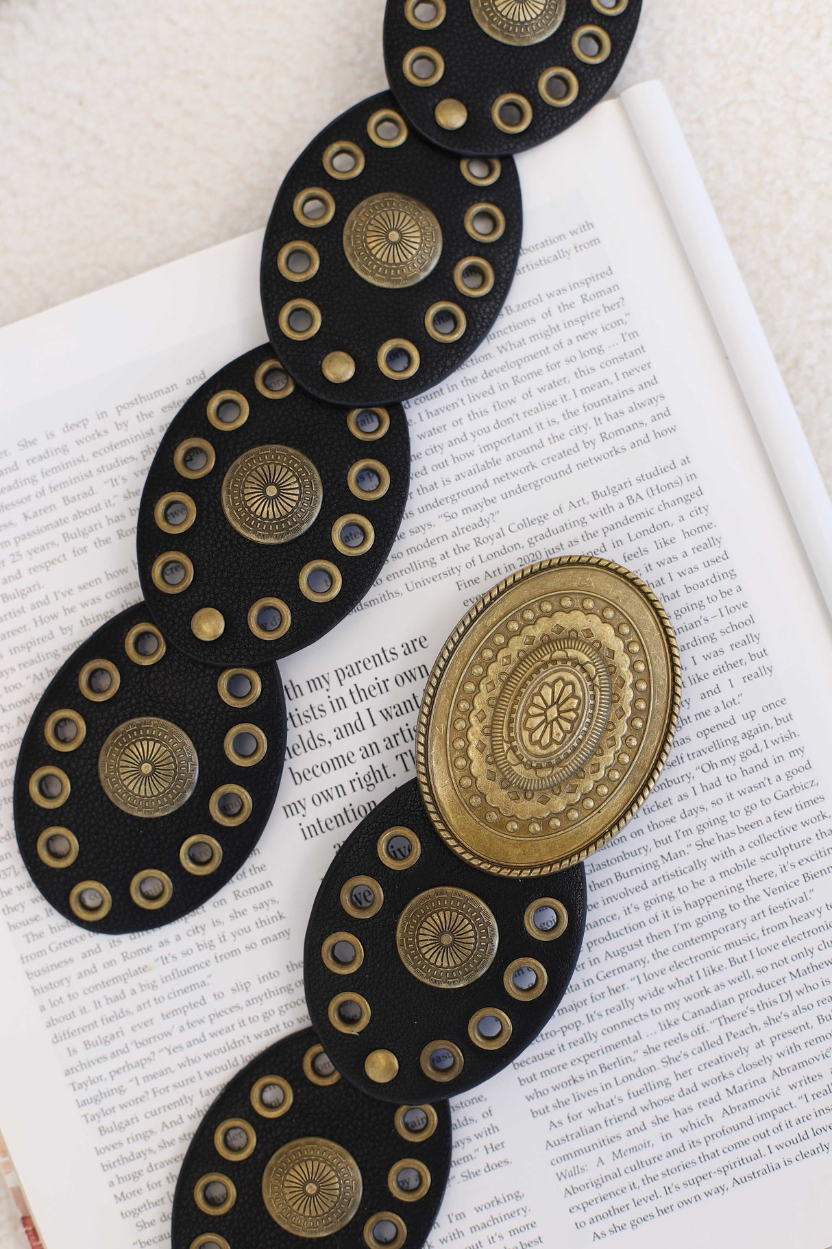 Slate Rivet Gold Buckle Belt - Black