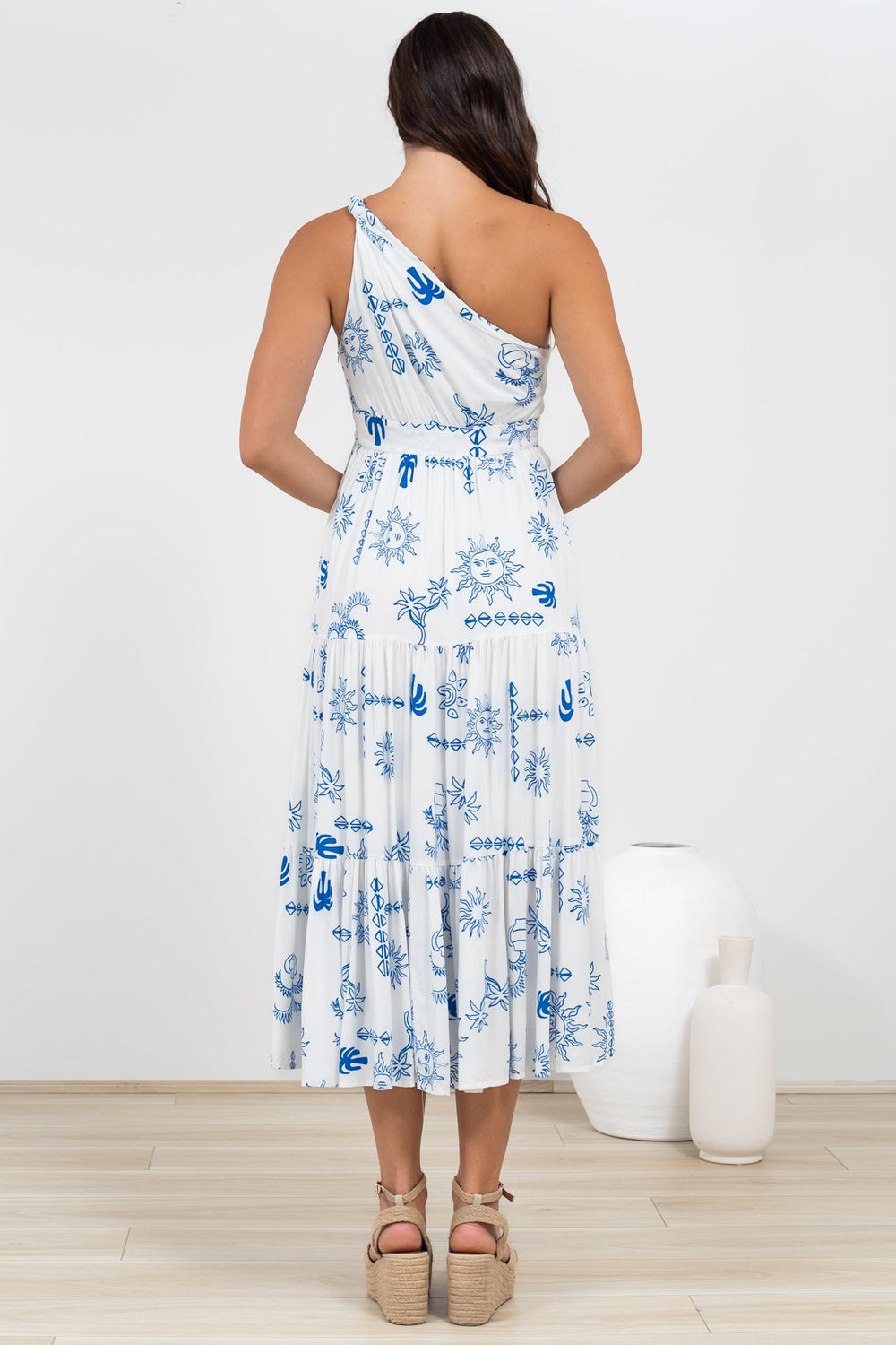 Solara Midi Dress - One Shoulder A-Line Midi Dress in Jorah Print