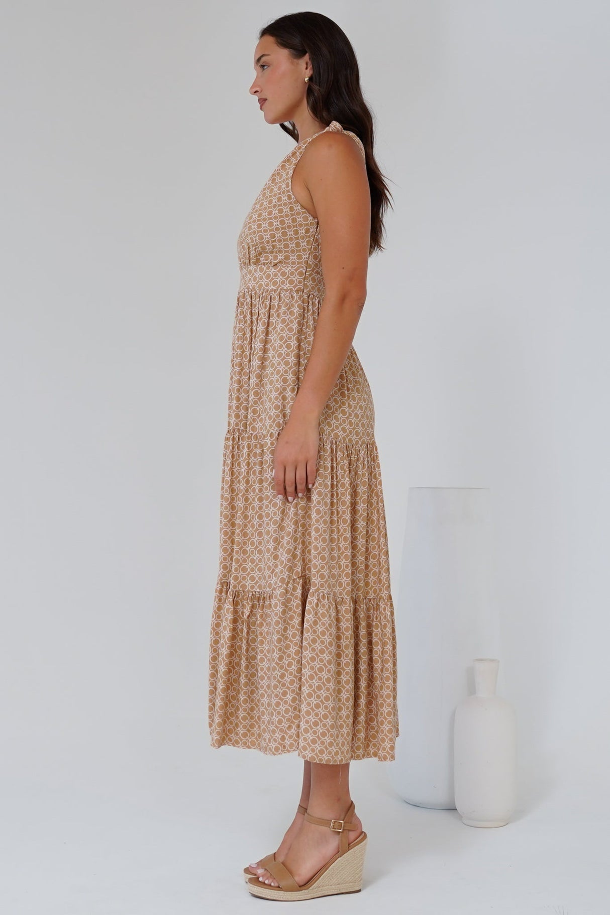 Solara Midi Dress - One Shoulder A-Line Midi Dress in Tango Print