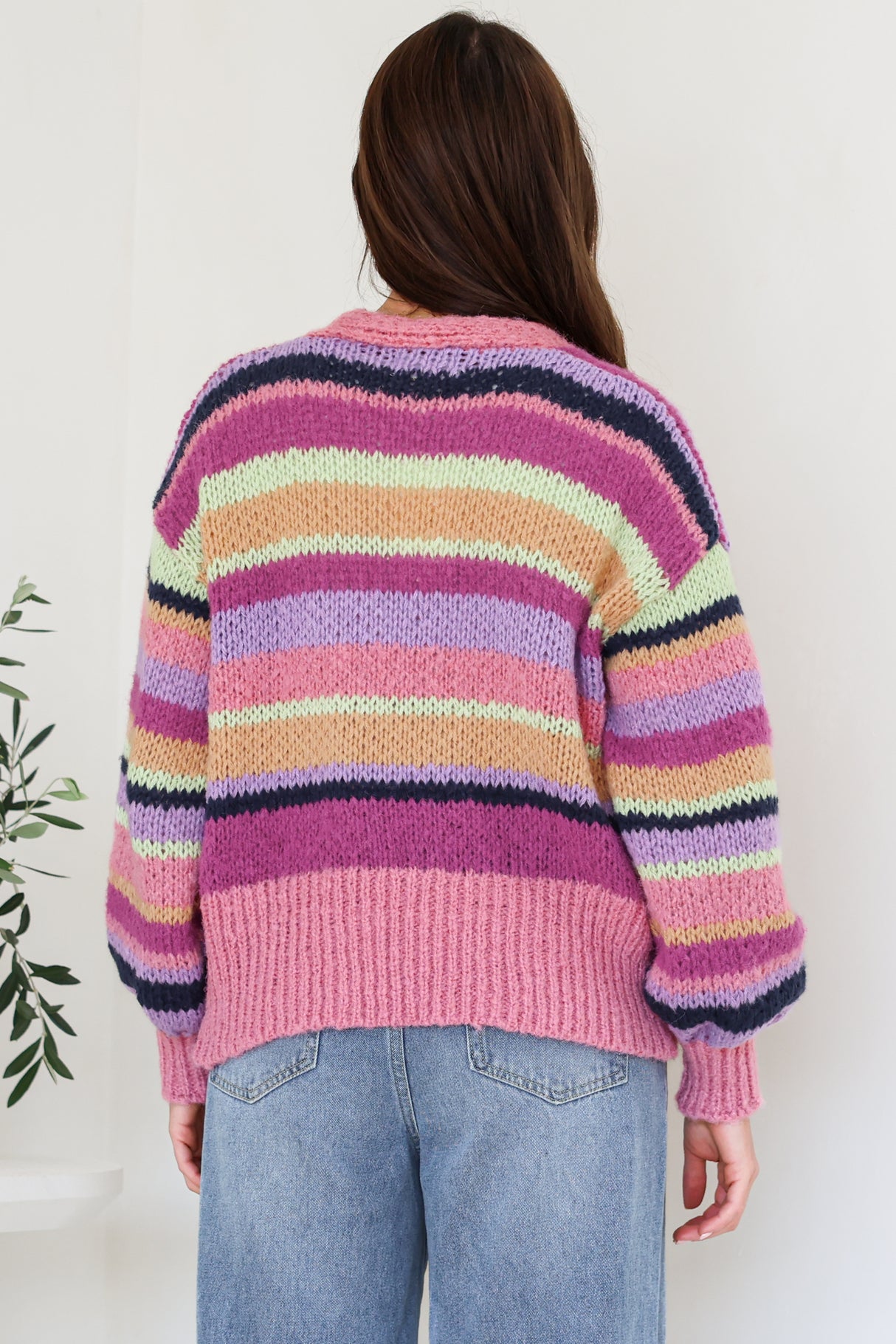 Soren Cardigan - Open Front Striped Knit with Rib Knit Trim in Multicoloured