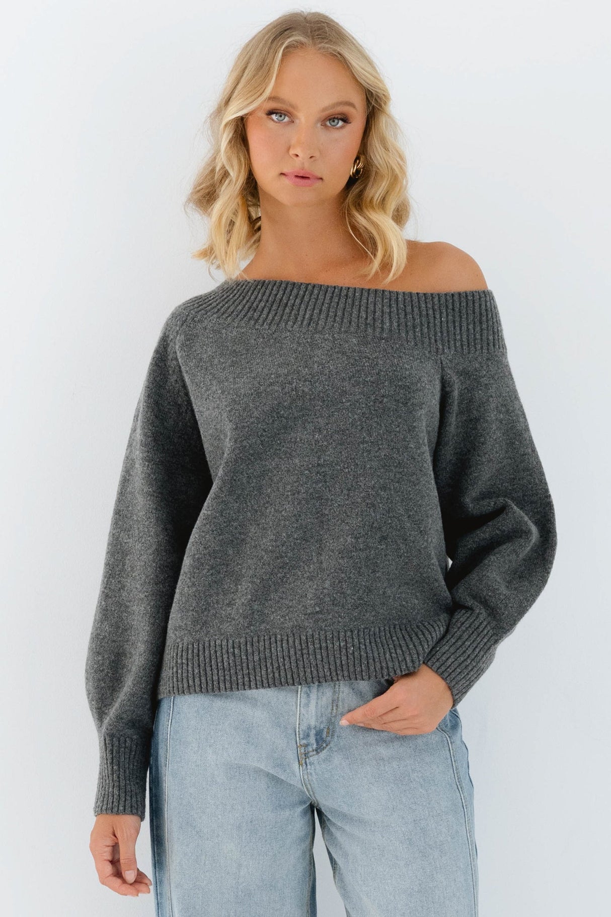 Spencer Jumper - One Shoulder Knit Jumper in Grey