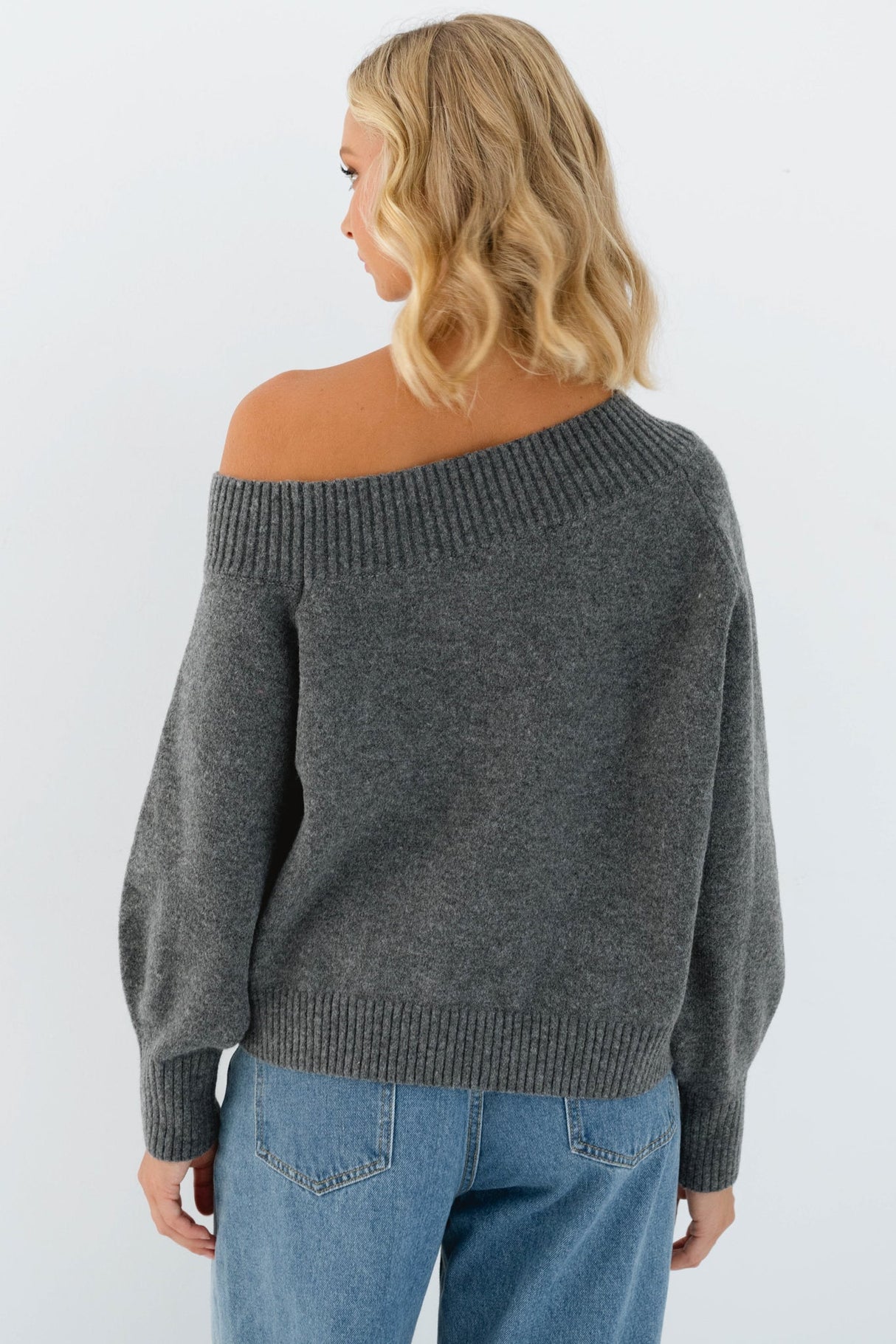 Spencer Jumper - One Shoulder Knit Jumper in Grey