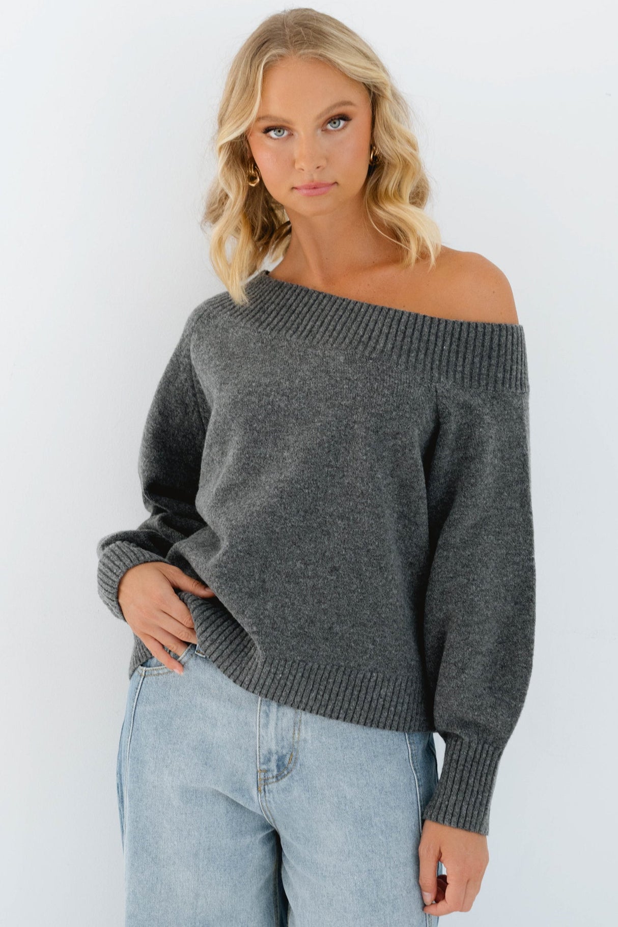 Spencer Jumper - One Shoulder Knit Jumper in Grey