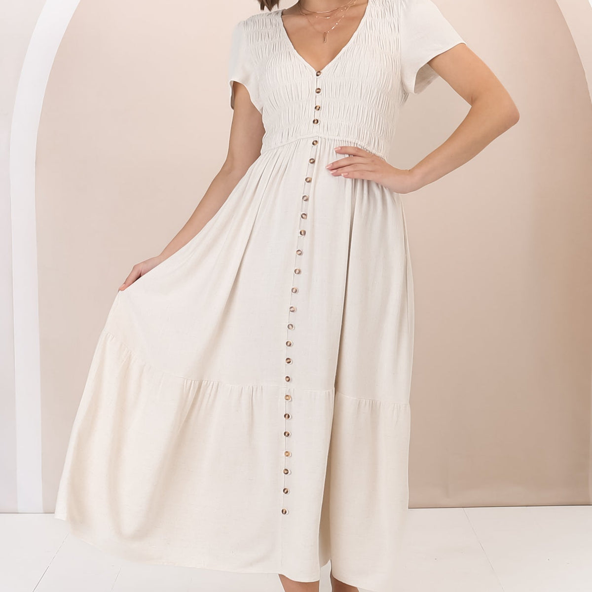 Stephanie Midi Dress in Cream