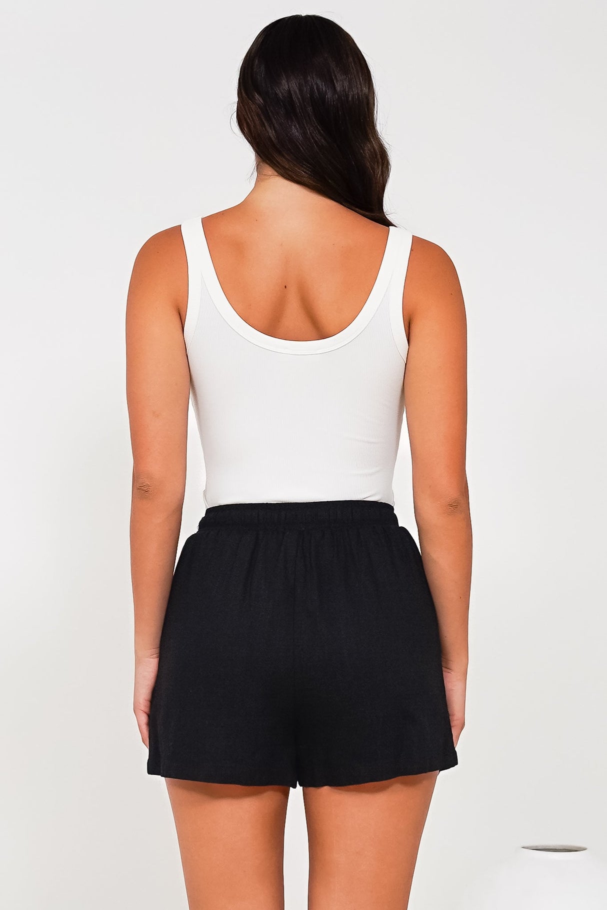 Stratton Shorts - Elasticated Tie Waist Shorts with Pockets in Black