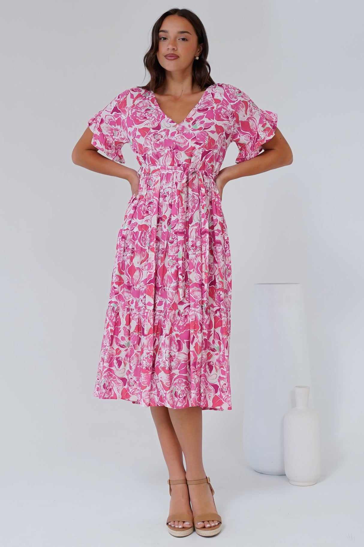 Tacoma Midi Dress - V Neck Midi Dress in Suni Print