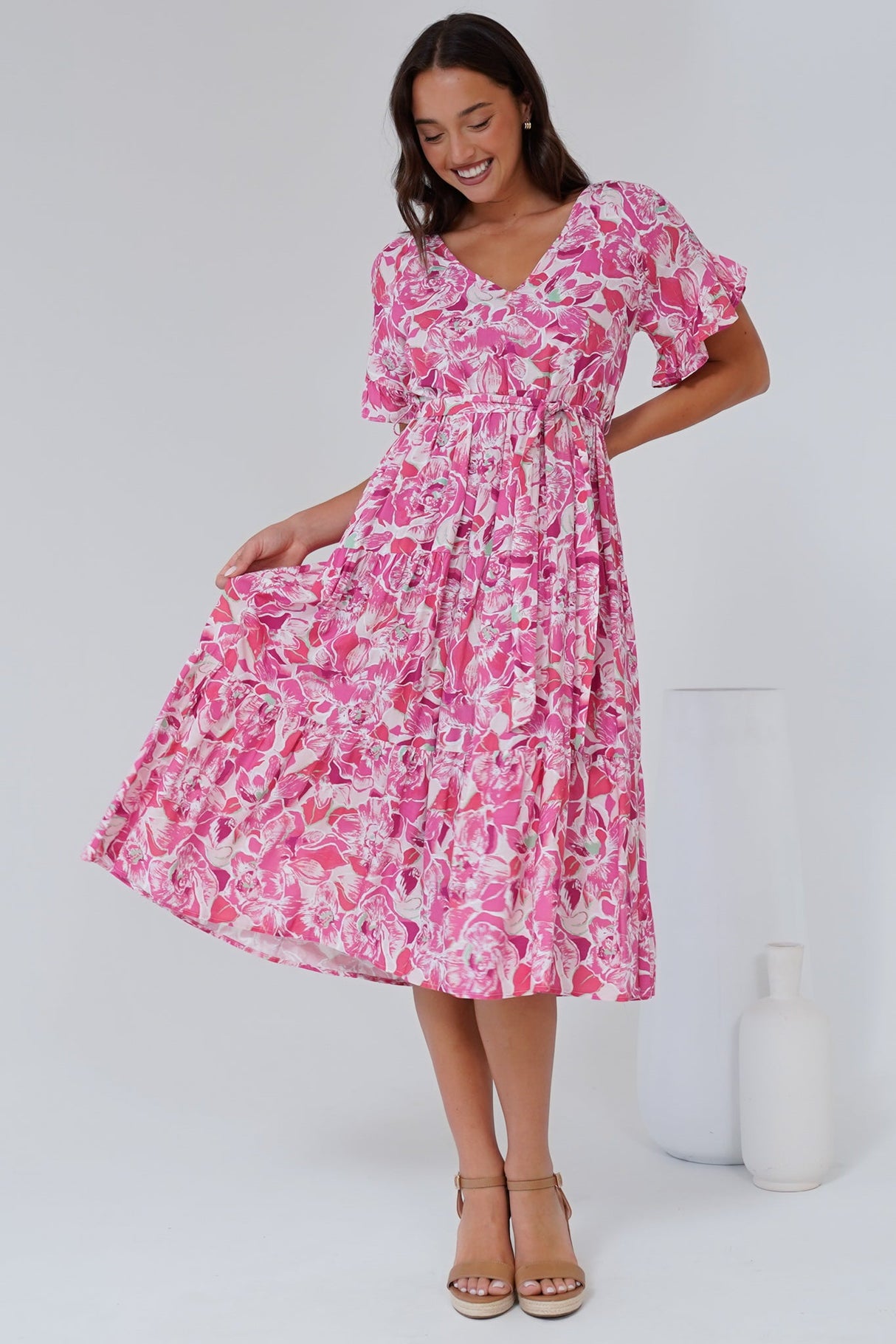 Tacoma Midi Dress - V Neck Midi Dress in Suni Print