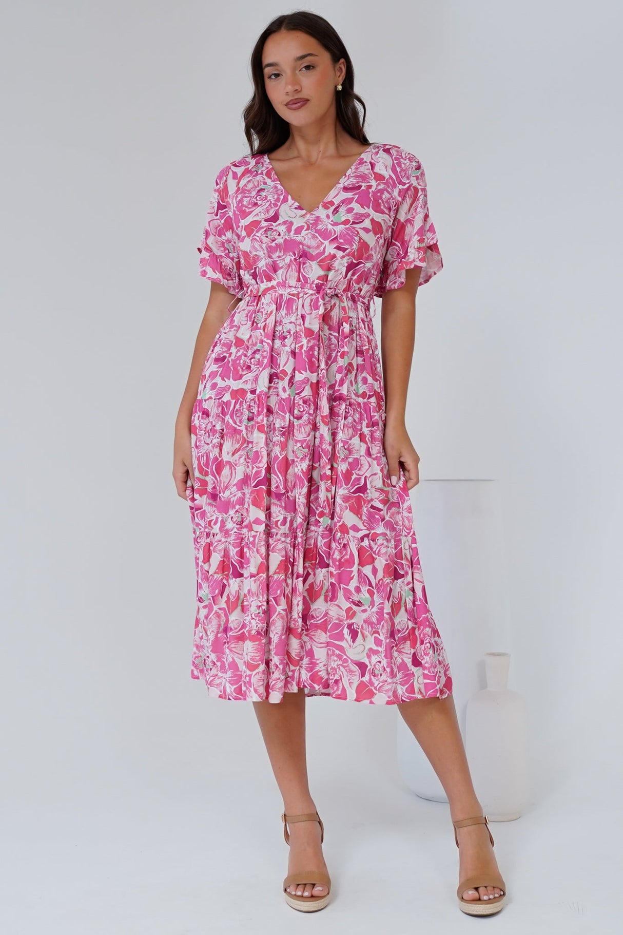 Tacoma Midi Dress - V Neck Midi Dress in Suni Print