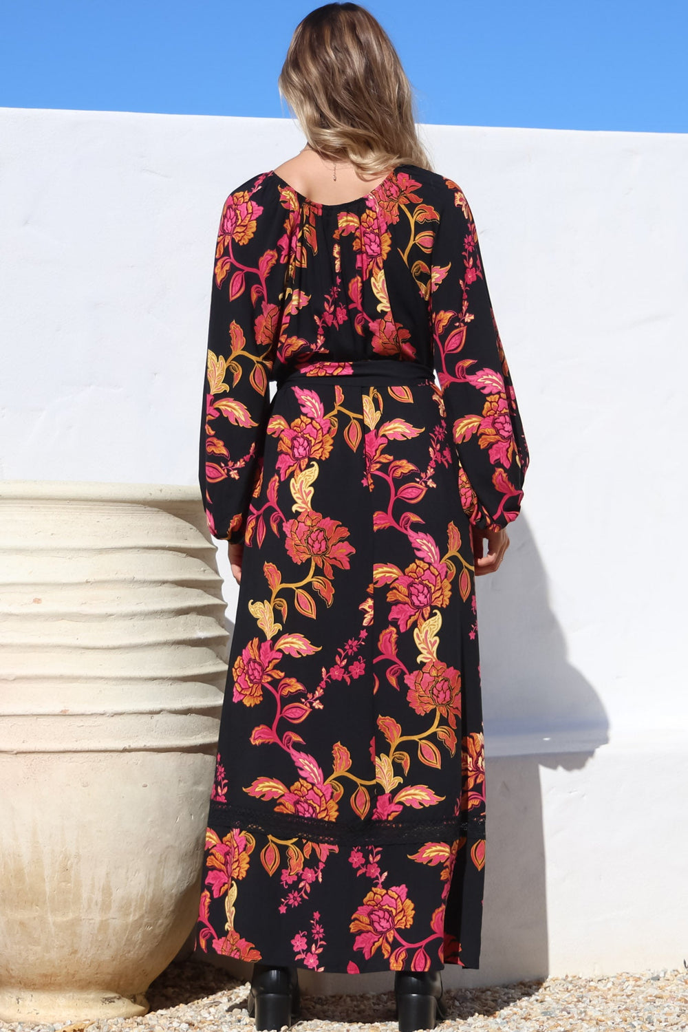 Tai Maxi Dress - On or Off Shoulder Dress with Matching Belt in Valerie Print
