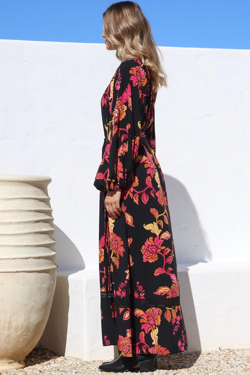 Tai Maxi Dress - On or Off Shoulder Dress with Matching Belt in Valerie Print