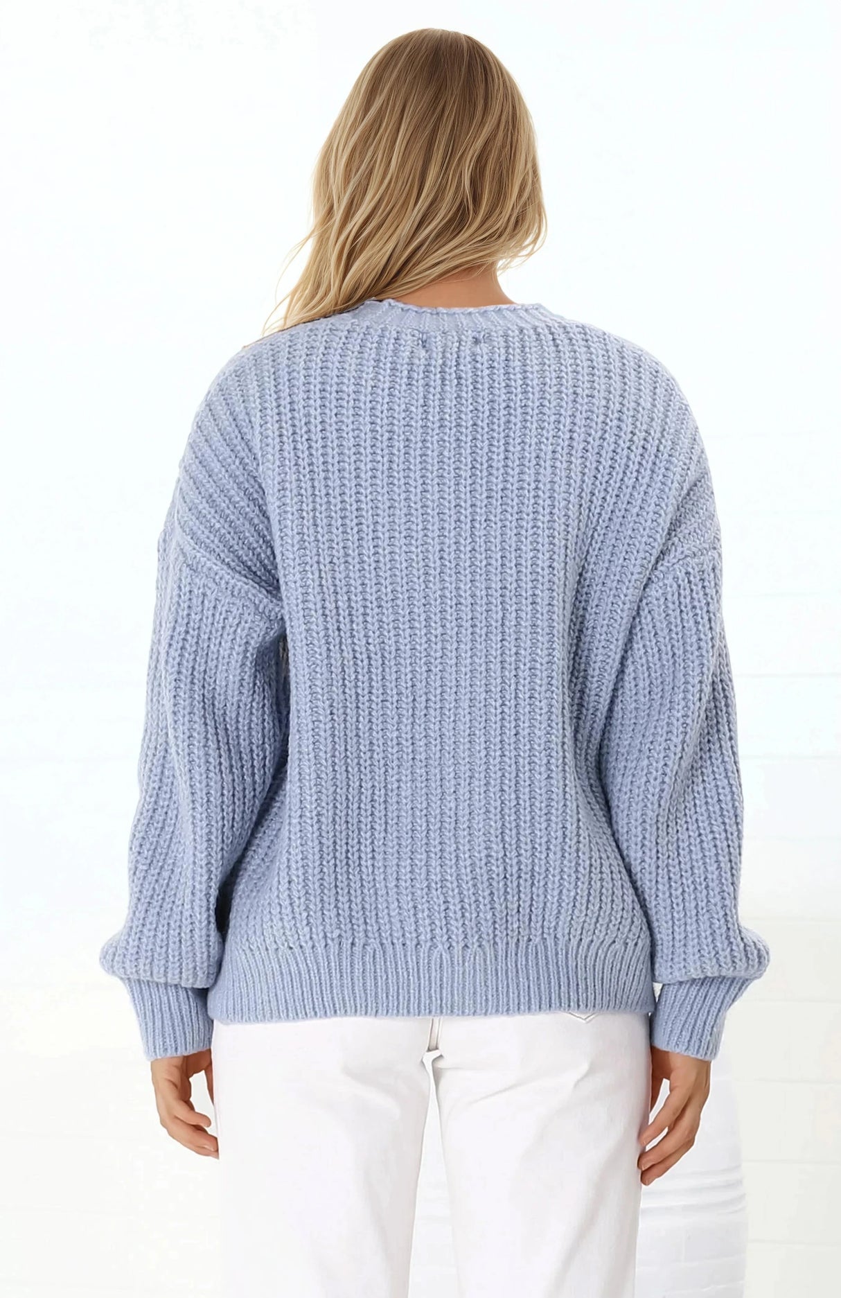 Tatie Cardigan - Open Front Knit Cardigan with Pockets in Blue