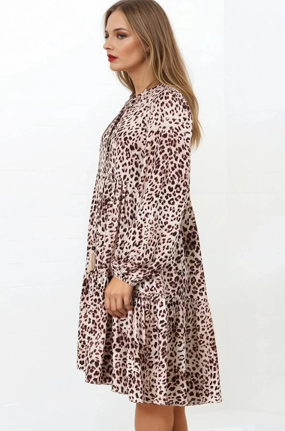 Taylor Mini Dress - Mandarin Collar Balloon Sleeve Smock Dress in Tatum Print