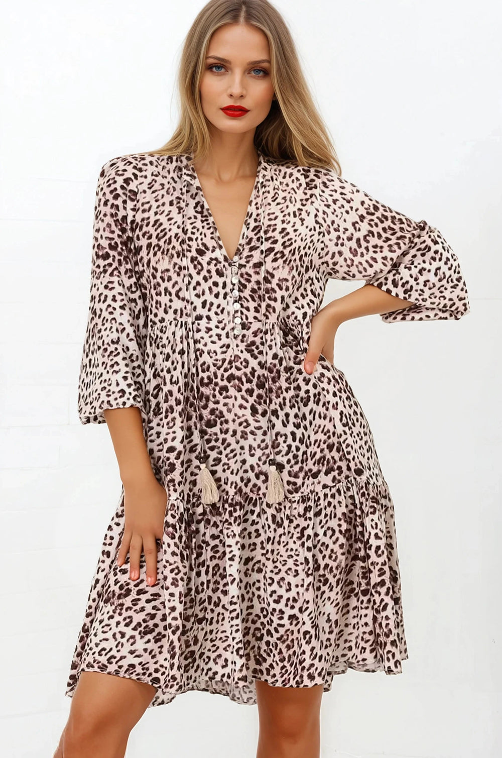 Taylor Mini Dress - Mandarin Collar Balloon Sleeve Smock Dress in Tatum Print