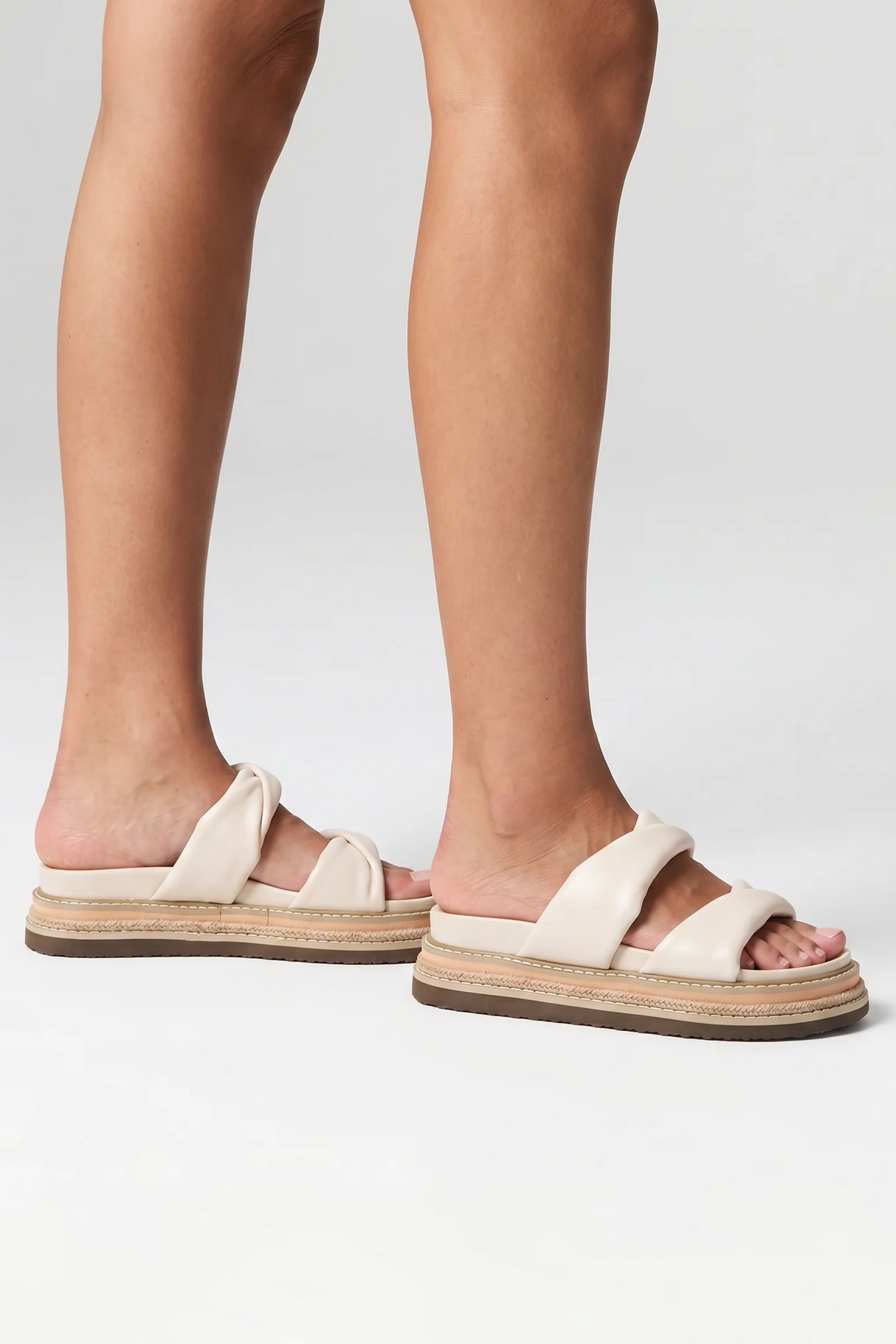 Teagan Flatform Slides in Bone White