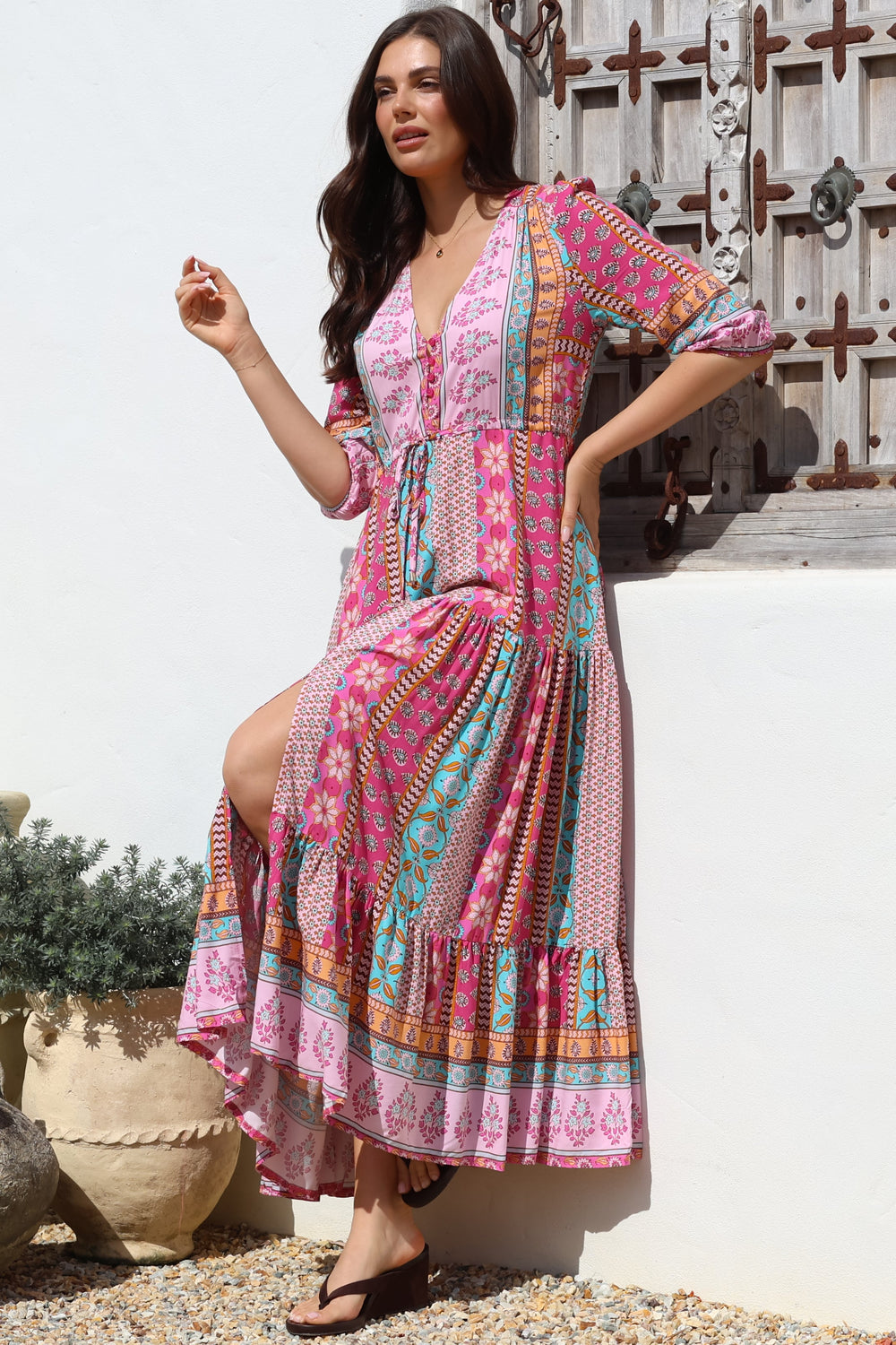 JAASE - Tessa Maxi Dress: A Line Pull Tie Waist Dress in Cedella Print