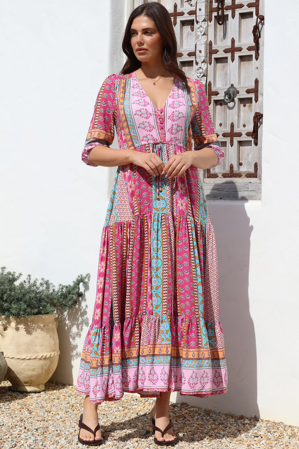 JAASE - Tessa Maxi Dress: A Line Pull Tie Waist Dress in Cedella Print