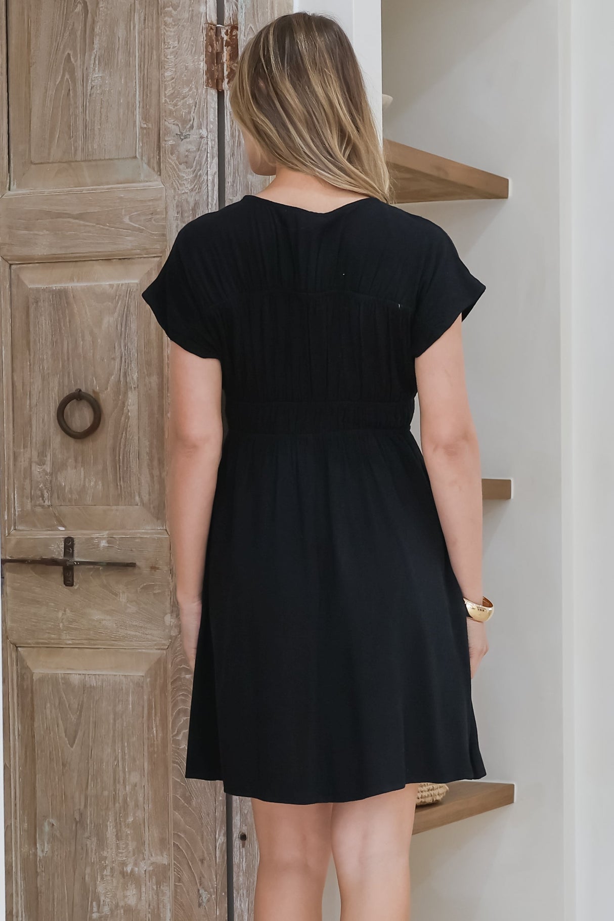 Torin Mini Dress - Flattering V-Neck A-Line Mini with Cinched Waist in Black