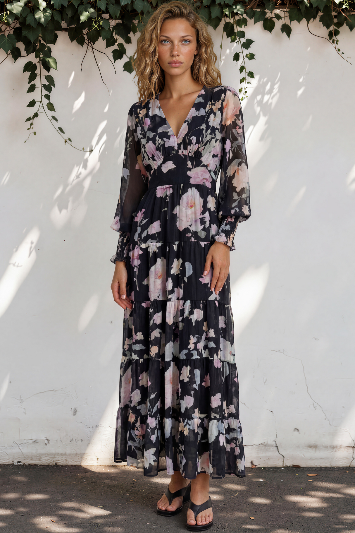 Model wearing Trina Maxi Dress in Bronson Print from Salty Crush