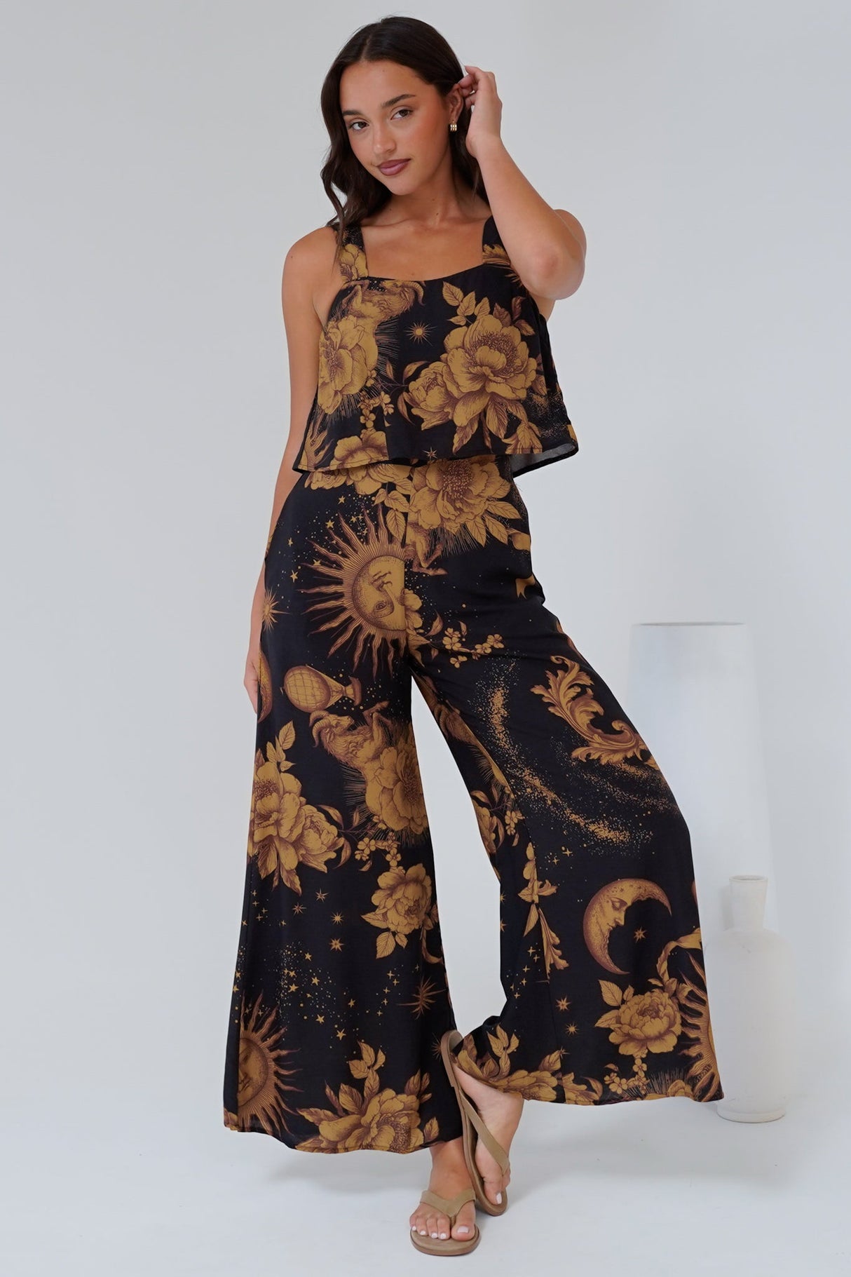 True Jumpsuit - Square Neckline Overall Jumpsuit in Goldie Print