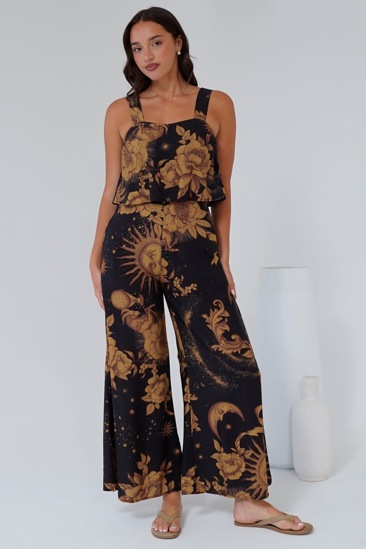 True Jumpsuit - Square Neckline Overall Jumpsuit in Goldie Print
