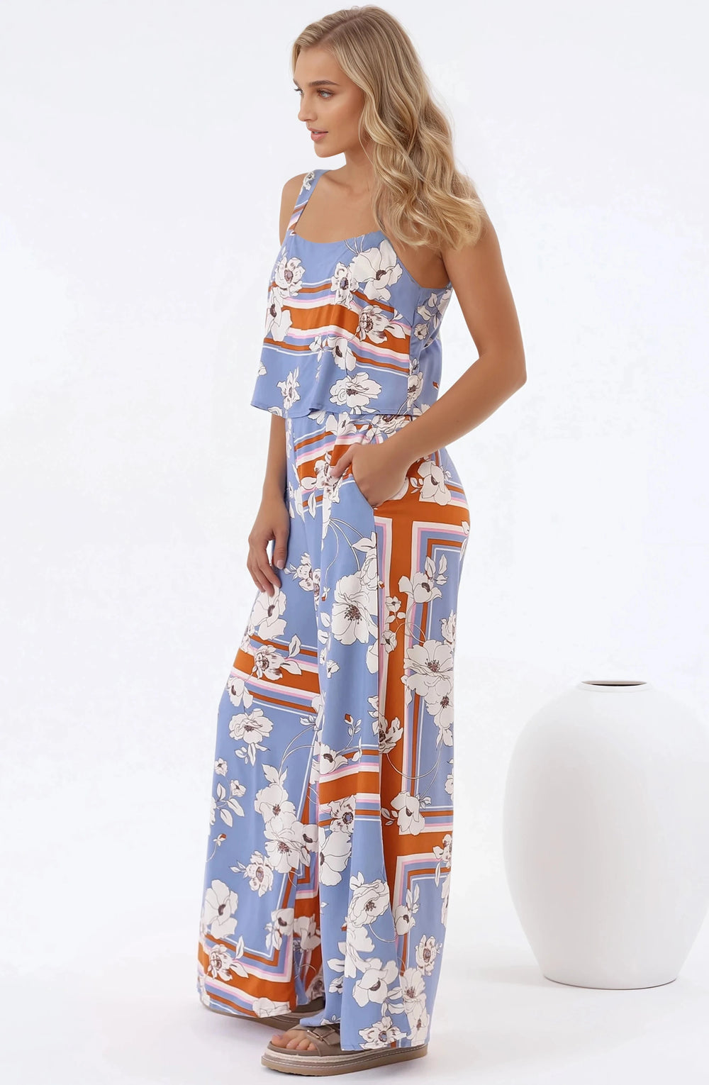 True Jumpsuit - Square Neckline Overall Jumpsuit in Trinity Print