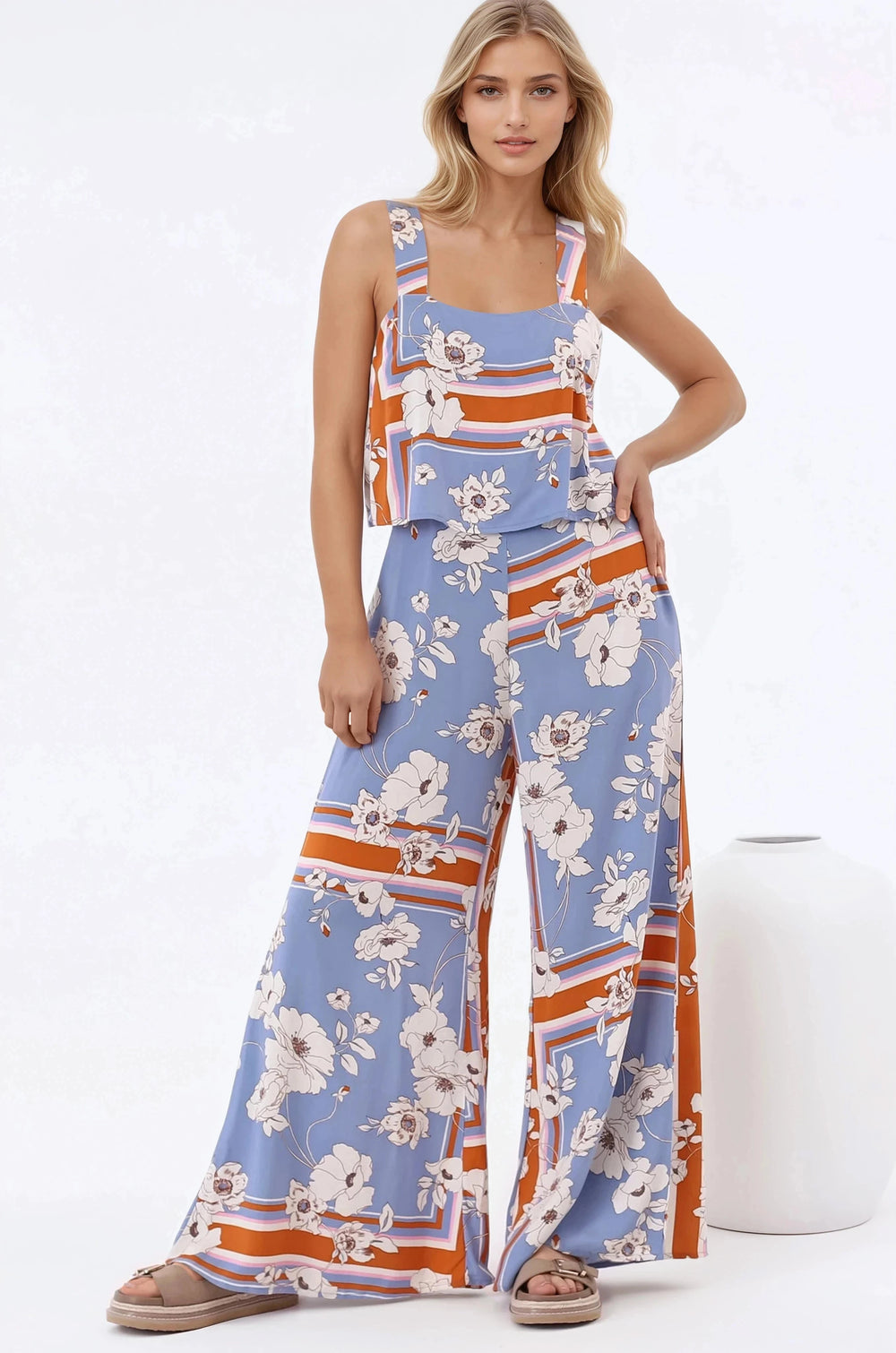 True Jumpsuit - Square Neckline Overall Jumpsuit in Trinity Print
