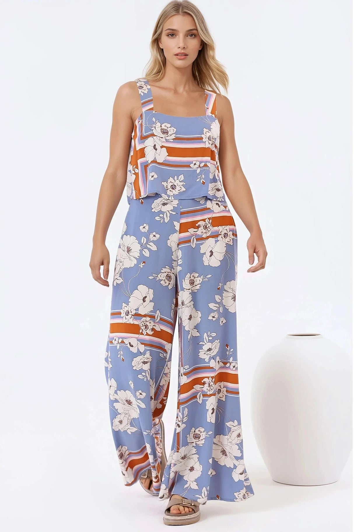 True Jumpsuit - Square Neckline Overall Jumpsuit in Trinity Print