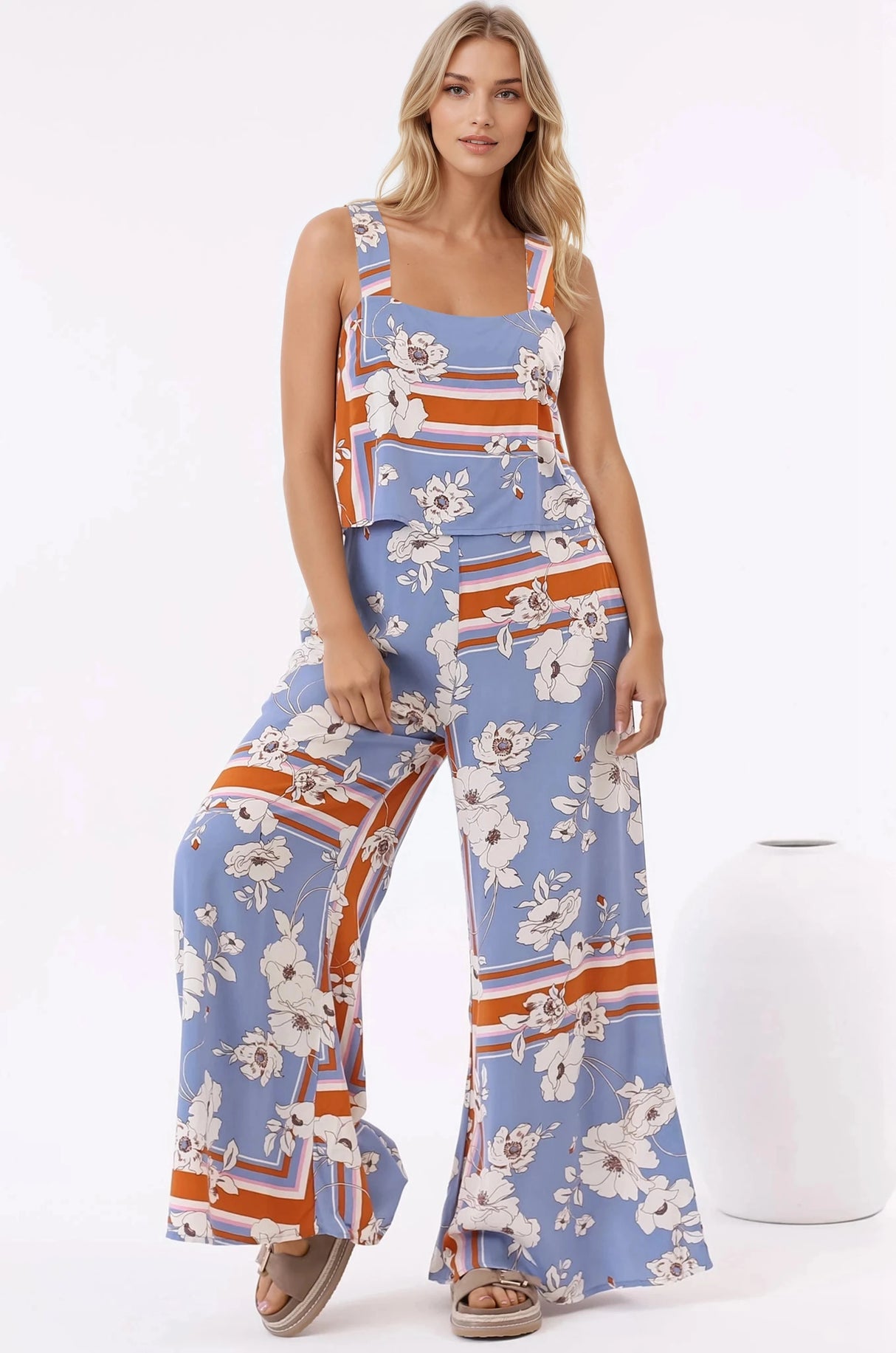True Jumpsuit - Square Neckline Overall Jumpsuit in Trinity Print