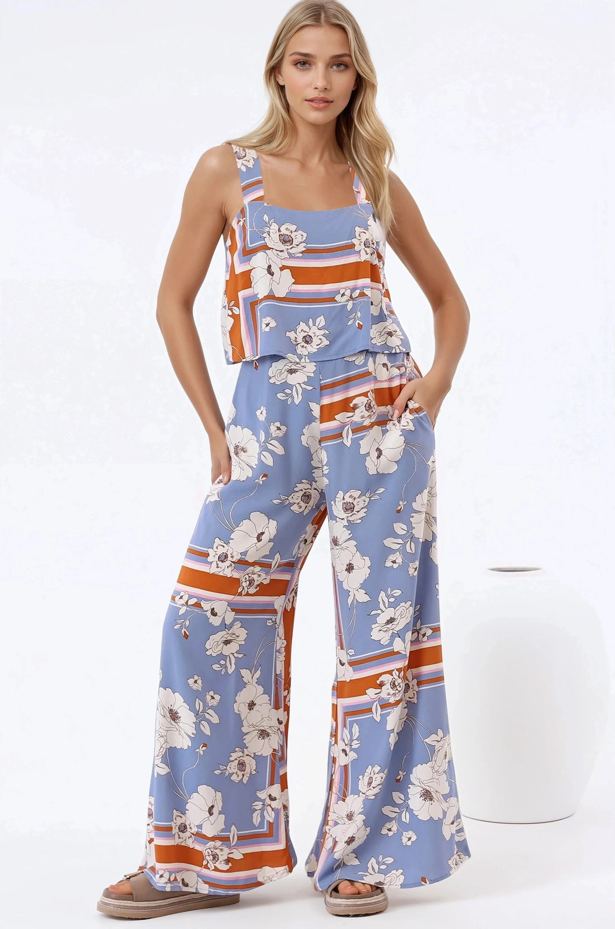 True Jumpsuit - Square Neckline Overall Jumpsuit in Trinity Print